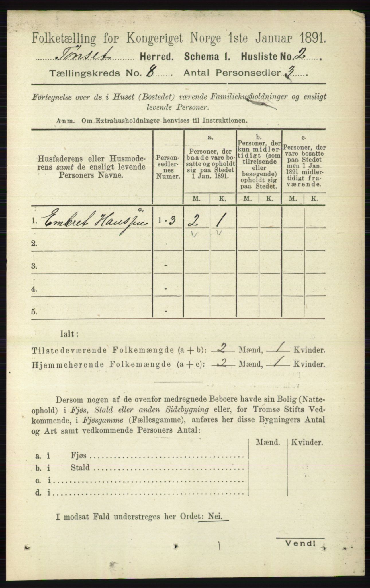 RA, 1891 census for 0437 Tynset, 1891, p. 2033