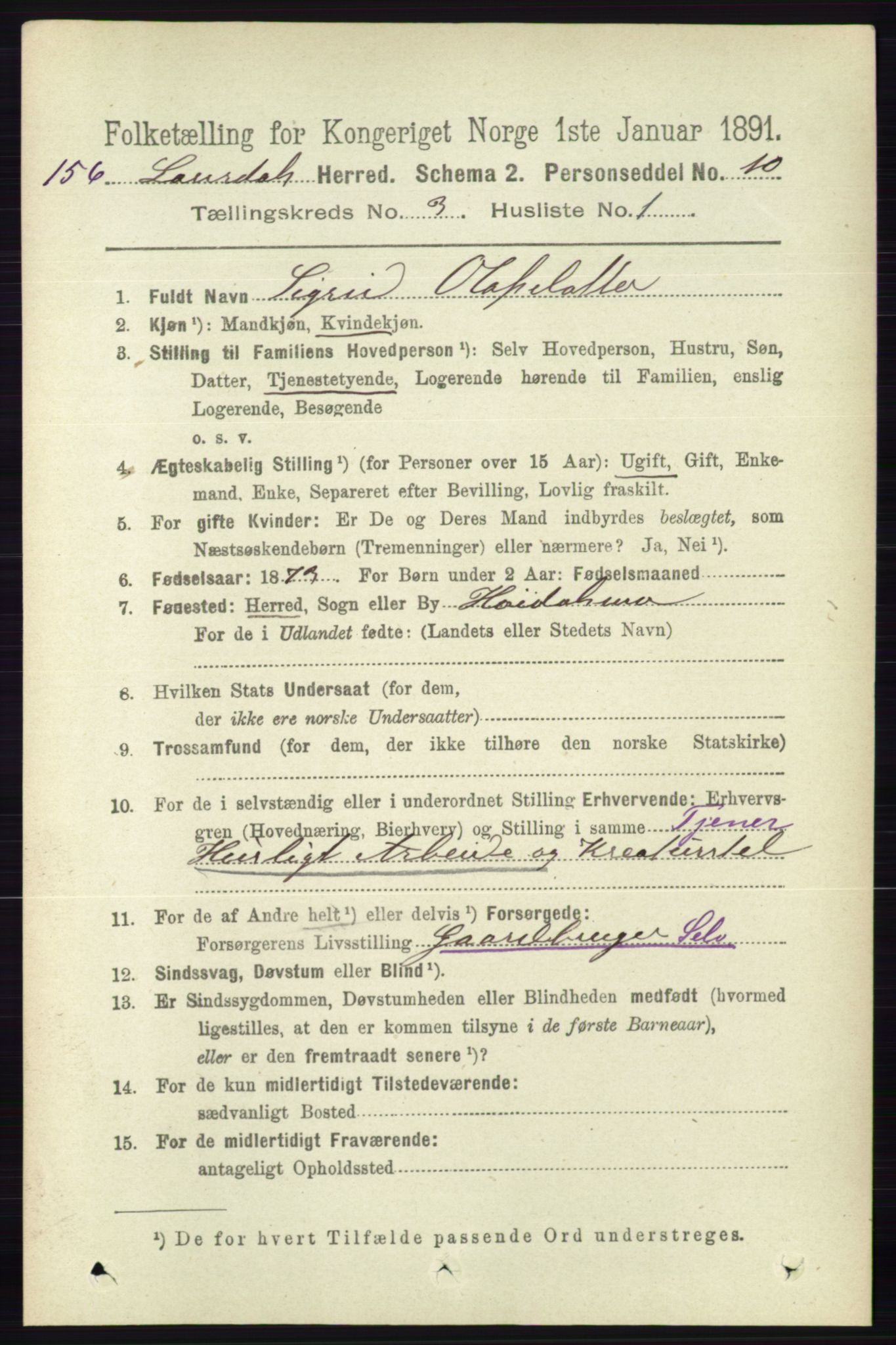 RA, 1891 census for 0833 Lårdal, 1891, p. 807