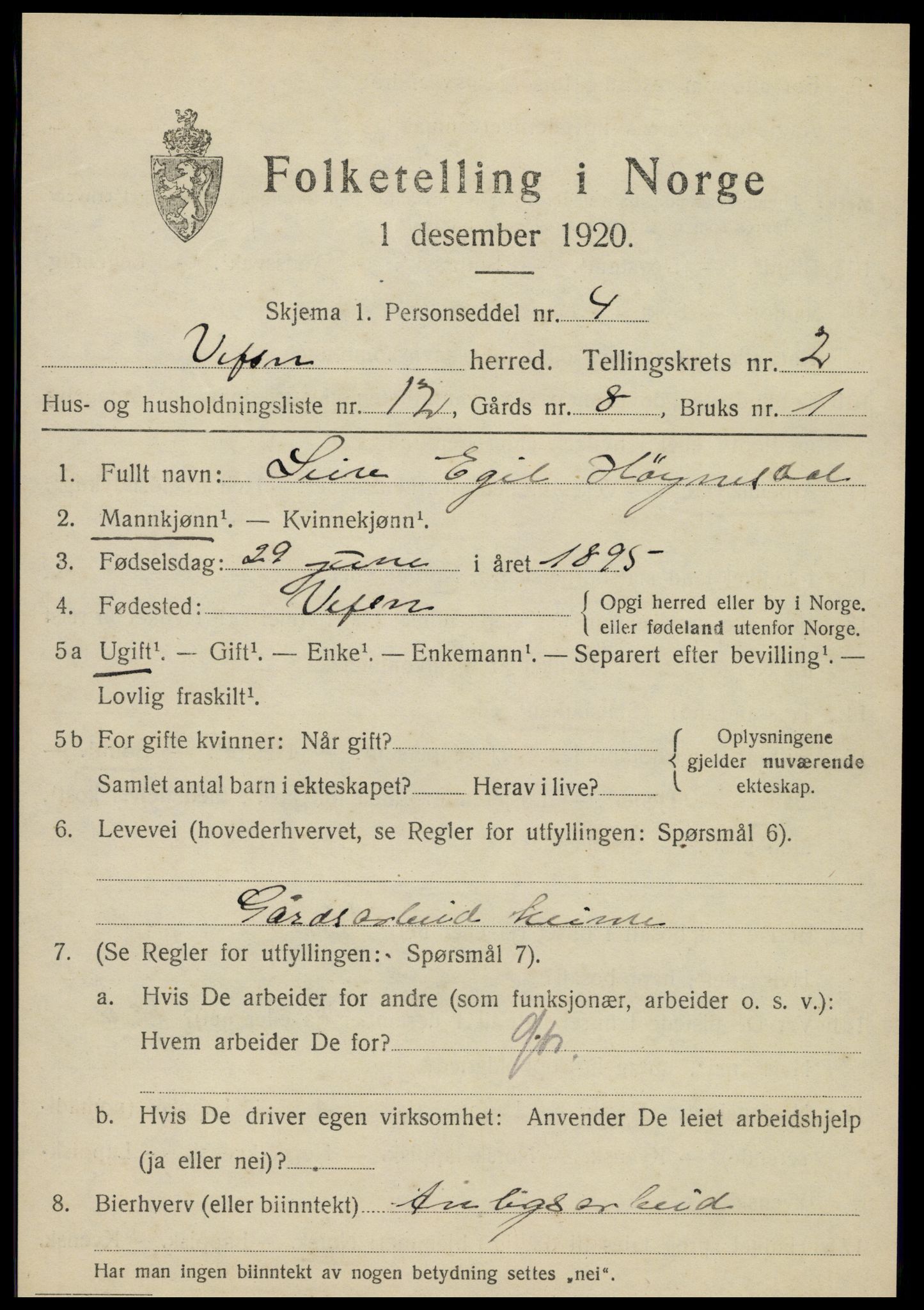 SAT, 1920 census for Vefsn, 1920, p. 2005