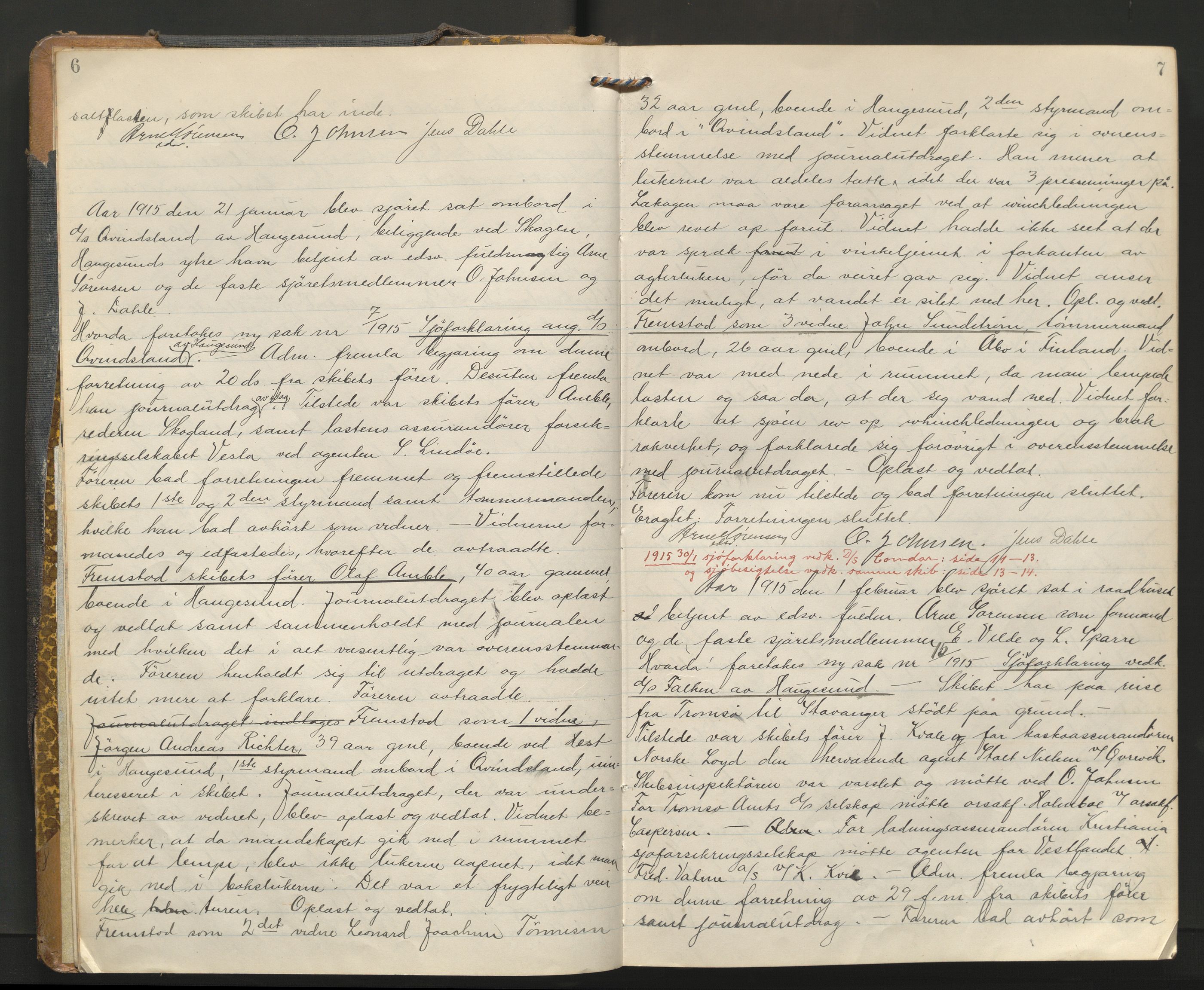 Haugesund tingrett, AV/SAST-A-101415/01/V/VB/VBb/L0005: Ekstrarettsprotokoll, 1915-1917, p. 6-7