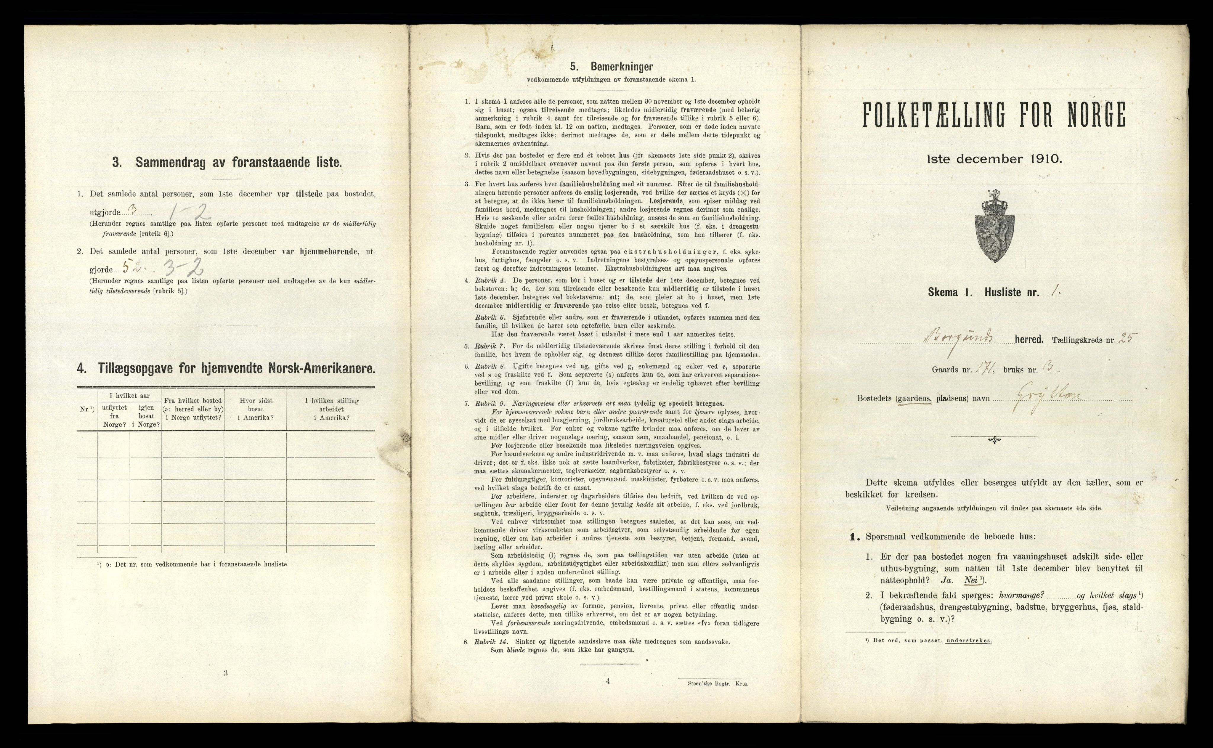 RA, 1910 census for Borgund, 1910, p. 1825