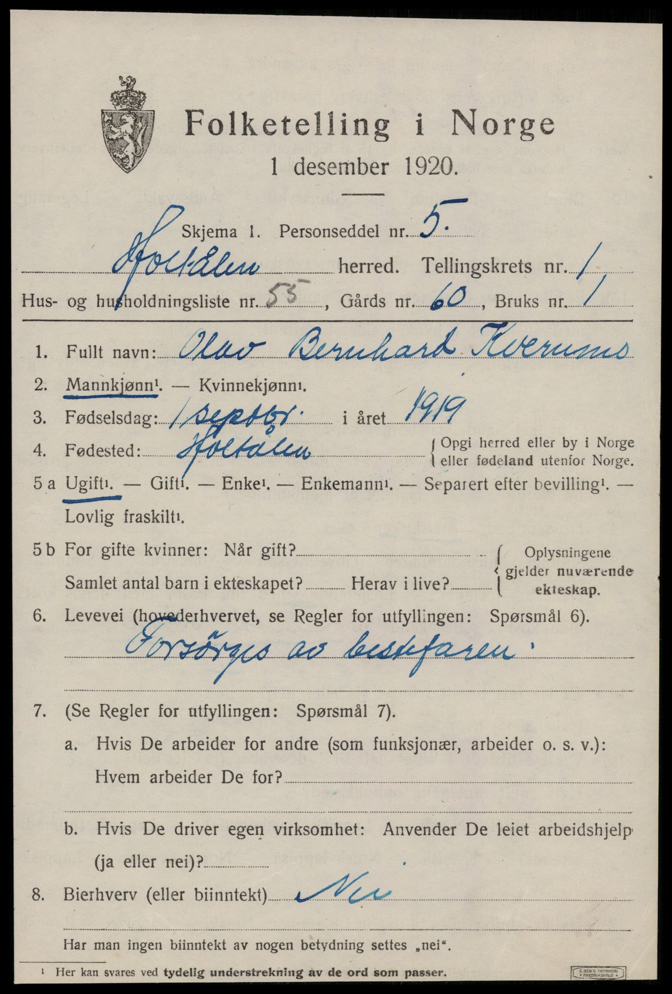 SAT, 1920 census for Haltdalen, 1920, p. 1010