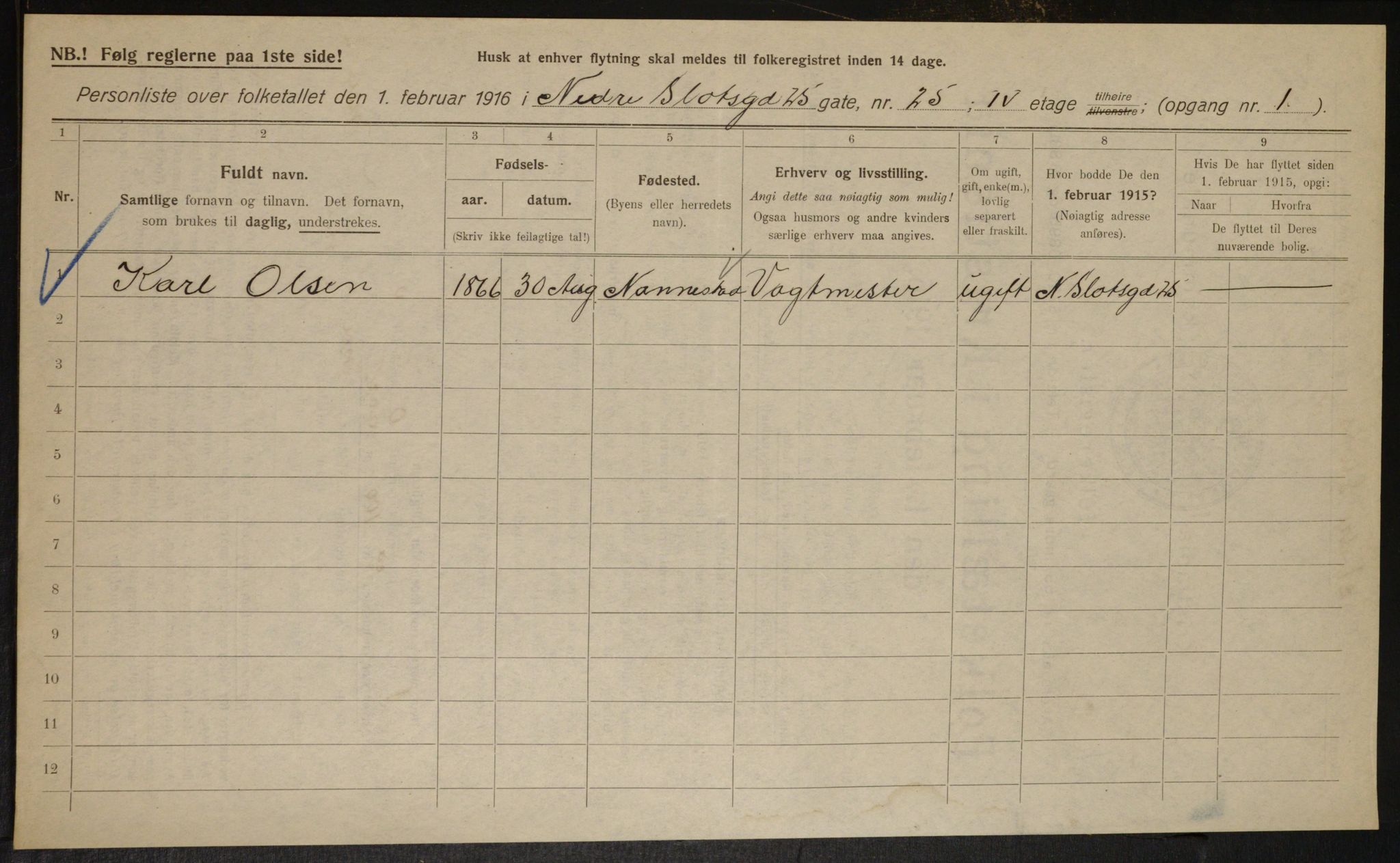 OBA, Municipal Census 1916 for Kristiania, 1916, p. 71251