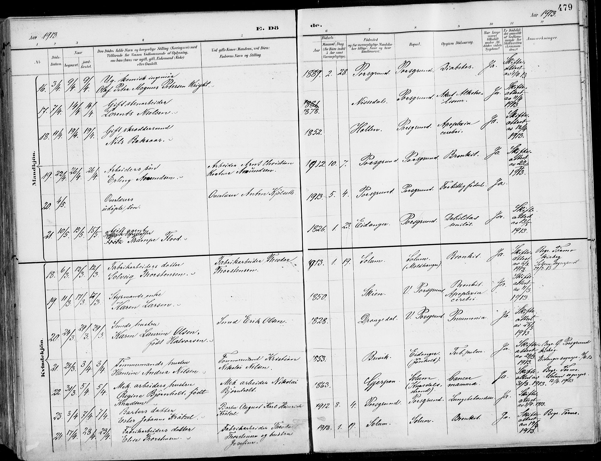 Porsgrunn kirkebøker , AV/SAKO-A-104/F/Fa/L0011: Parish register (official) no. 11, 1895-1919, p. 479