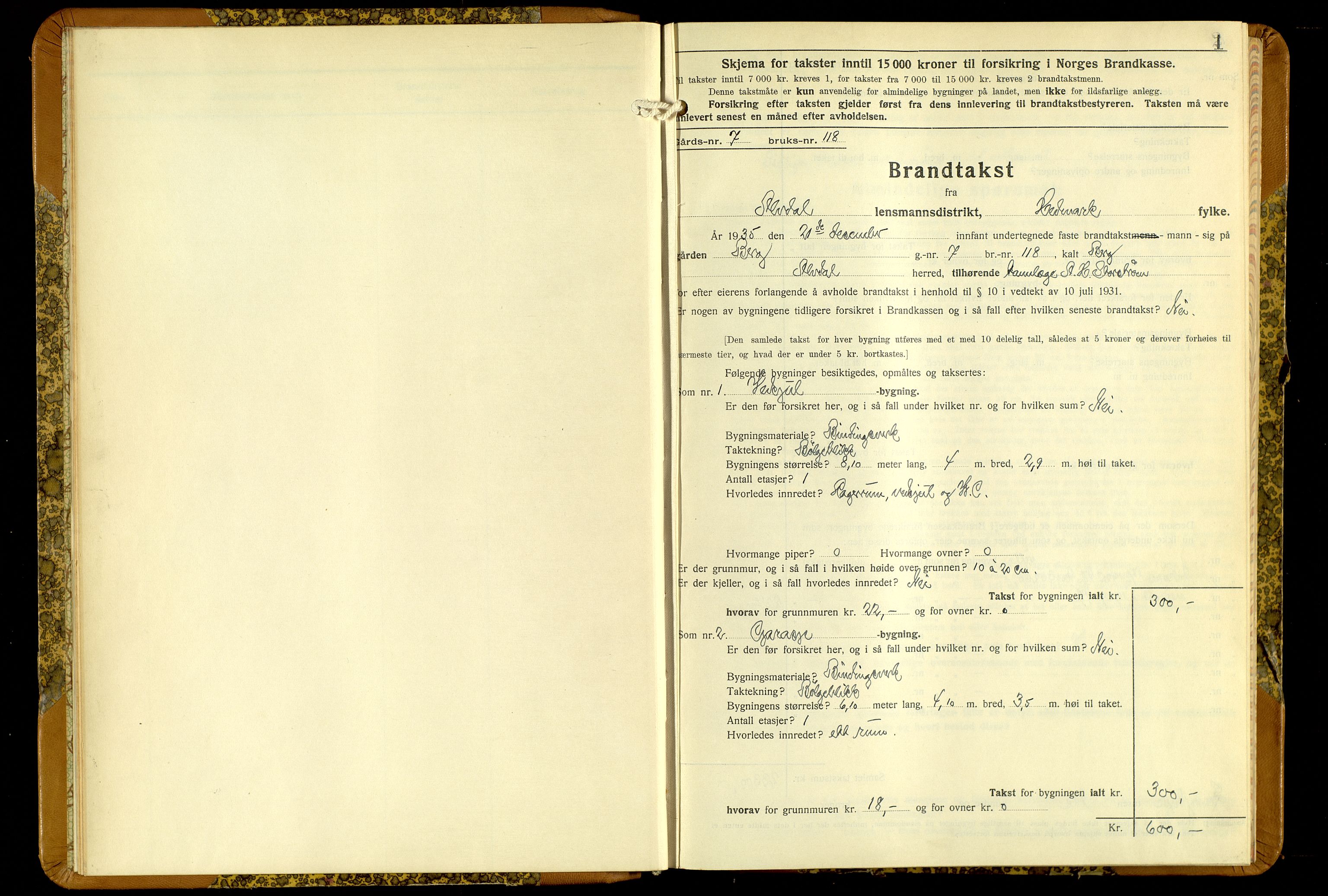 Norges Brannkasse, Alvdal og Folldal, AV/SAH-NBRANA-026/F/L0006: Branntakstprotokoll, 1935-1955, p. 1