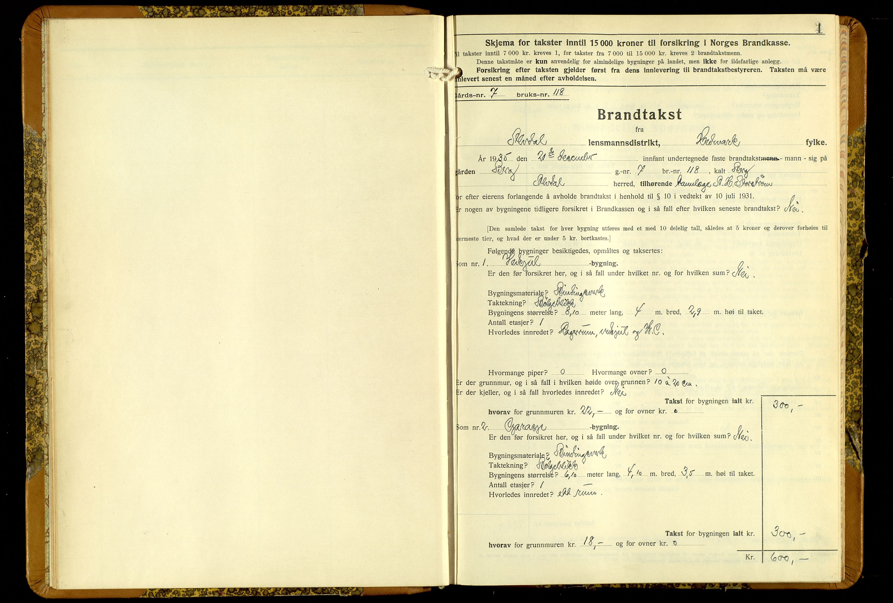 Norges Brannkasse, Alvdal og Folldal, SAH/NBRANA-026/F/L0006: Branntakstprotokoll, 1935-1955, p. 1