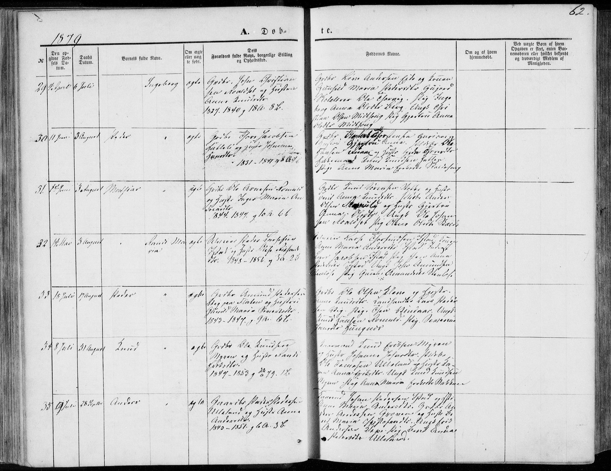 Ministerialprotokoller, klokkerbøker og fødselsregistre - Møre og Romsdal, AV/SAT-A-1454/557/L0681: Parish register (official) no. 557A03, 1869-1886, p. 62