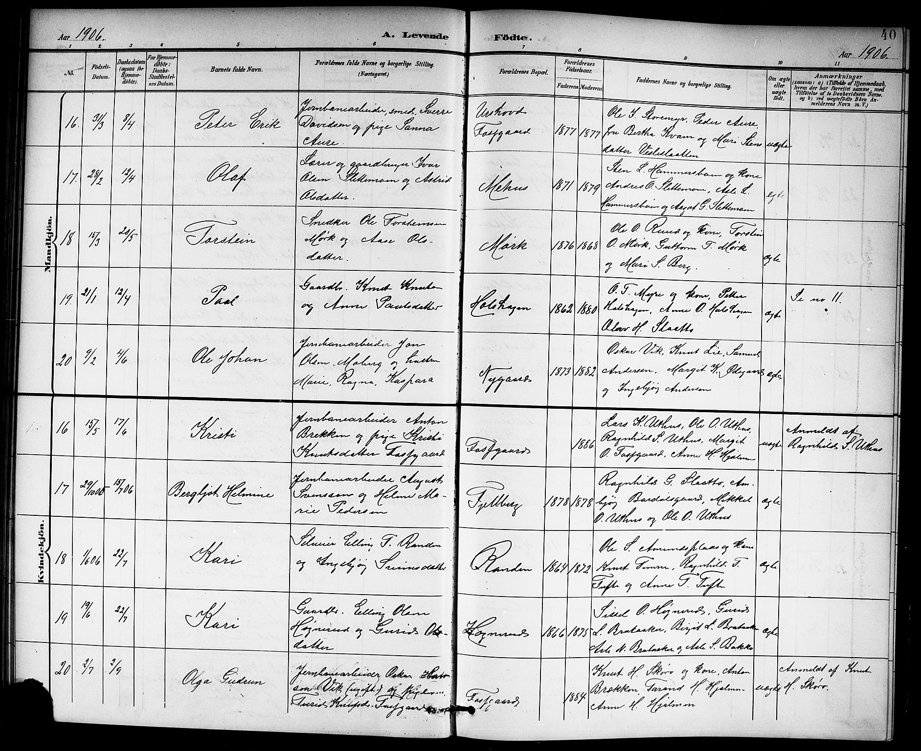 Hol kirkebøker, AV/SAKO-A-227/G/Ga/L0001: Parish register (copy) no. I 1, 1900-1919, p. 40