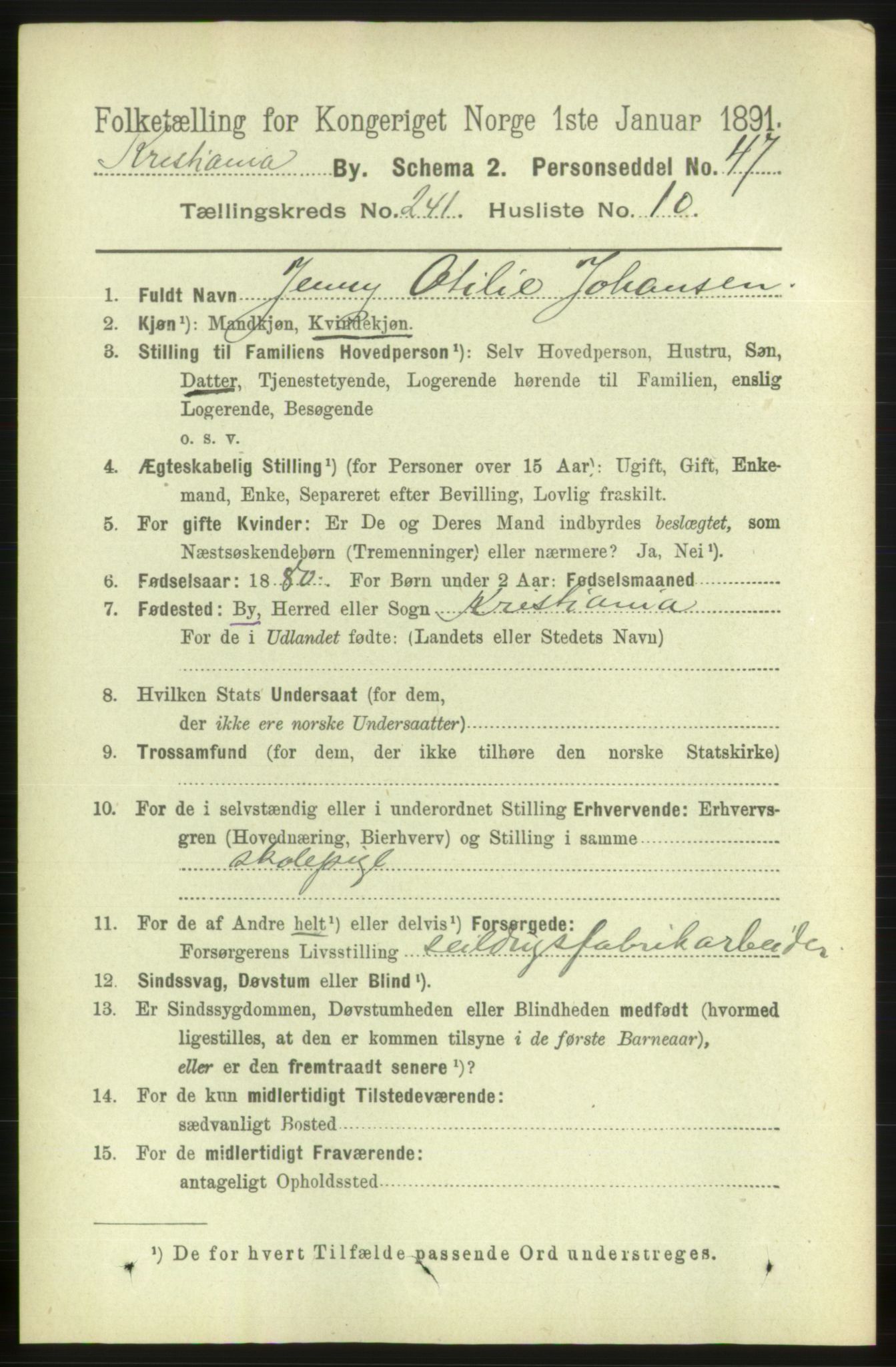 RA, 1891 census for 0301 Kristiania, 1891, p. 146521
