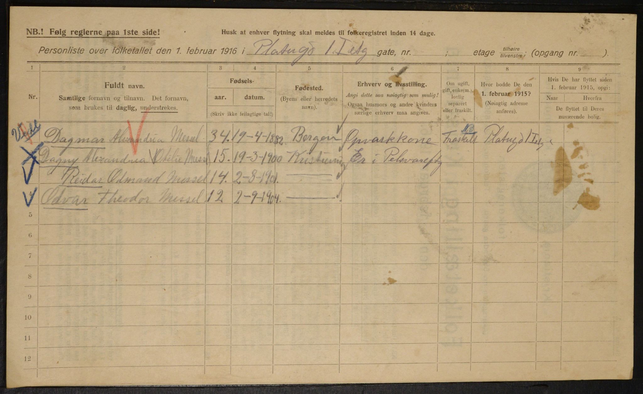 OBA, Municipal Census 1916 for Kristiania, 1916, p. 82124