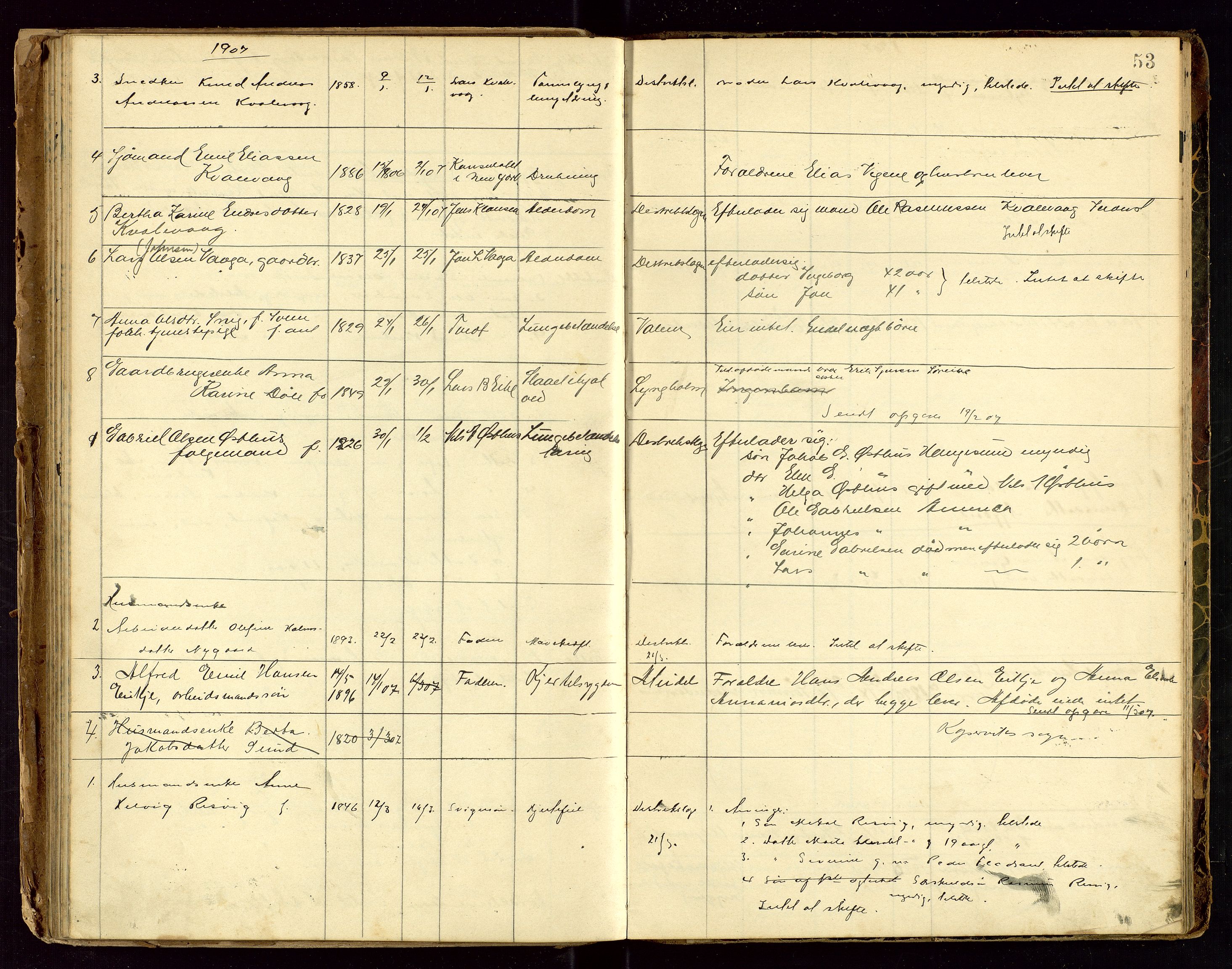 Avaldsnes lensmannskontor, SAST/A-100286/Gga/L0001: "Dødslistene Avaldsnæs Prtgd  2 - 87  Kopervig Sogn  38 - 120", 1897-1916, p. 53