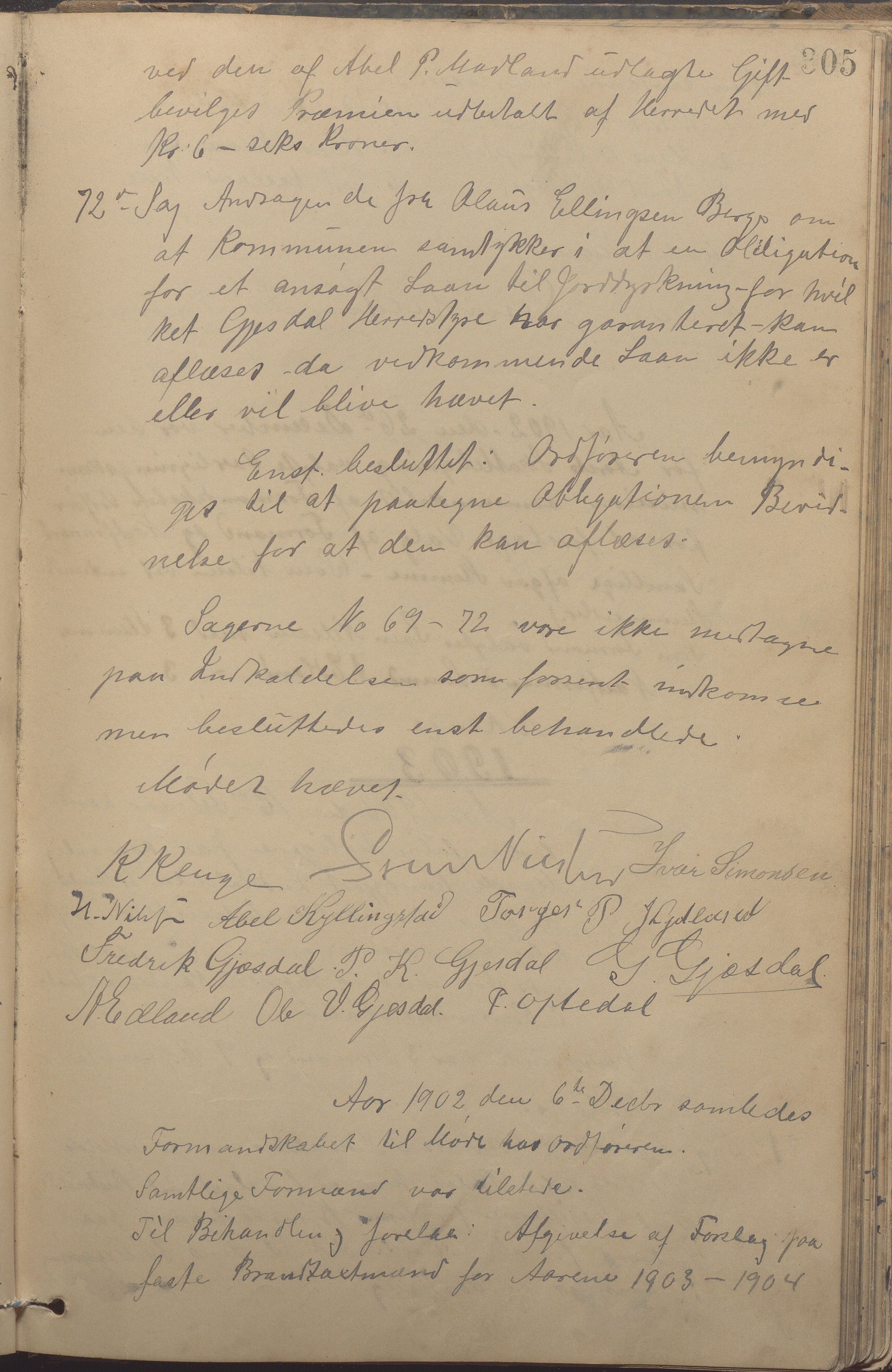 Gjesdal kommune - Formannskapet, IKAR/K-101383/A/Aa/L0003: Møtebok, 1896-1906, p. 305