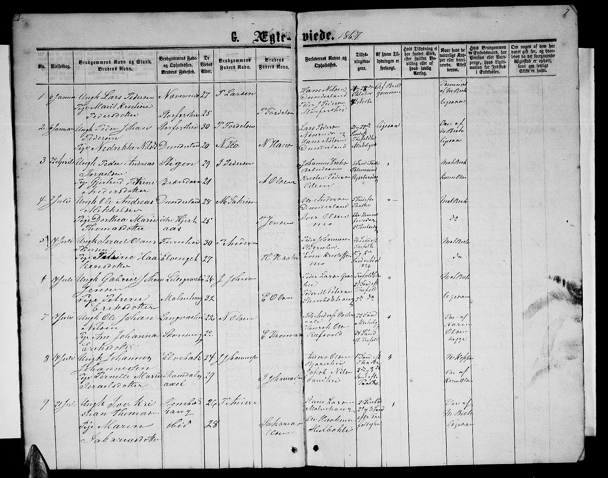 Ministerialprotokoller, klokkerbøker og fødselsregistre - Nordland, AV/SAT-A-1459/827/L0417: Parish register (copy) no. 827C06, 1864-1886, p. 7