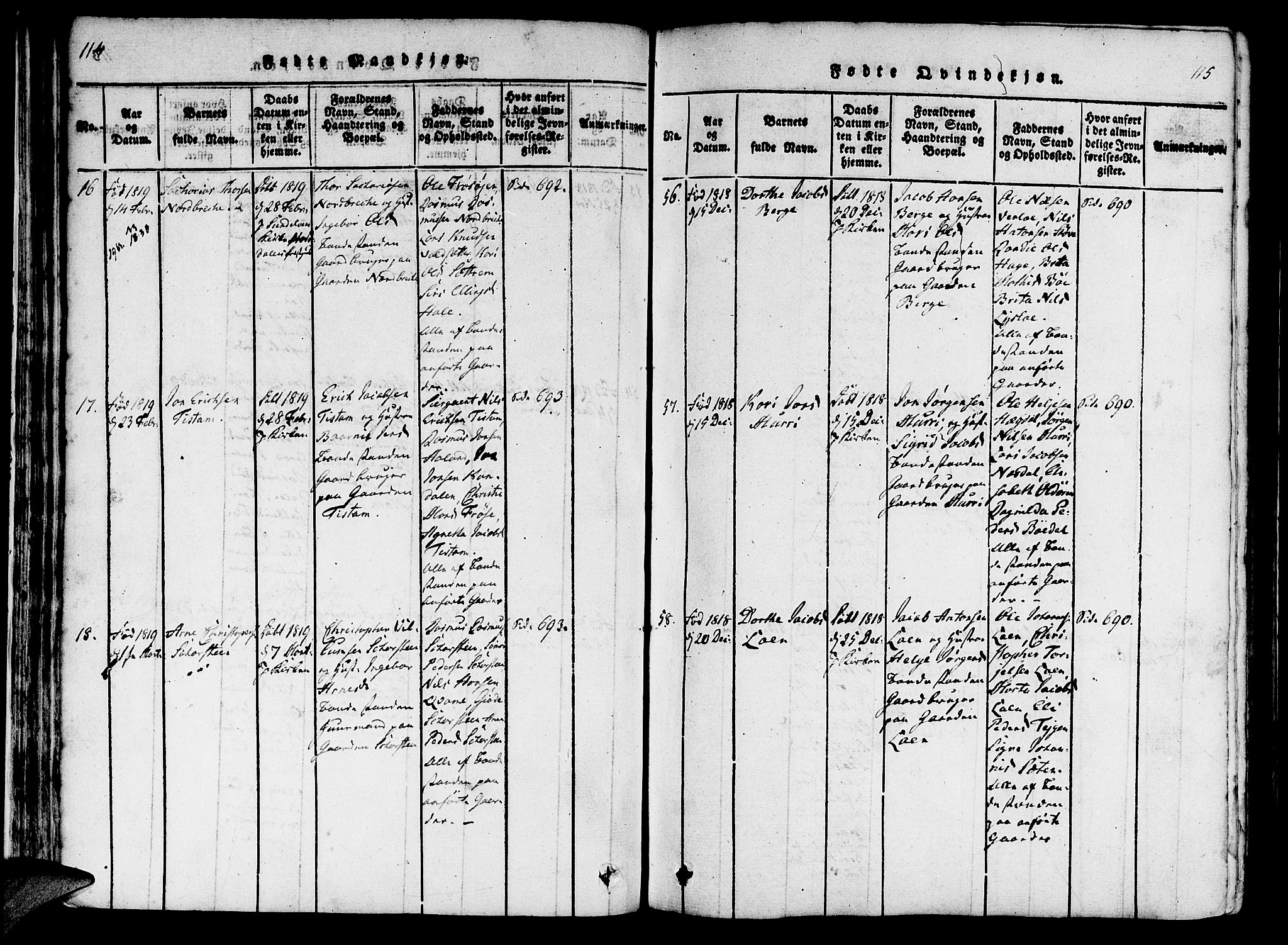 Innvik sokneprestembete, AV/SAB-A-80501: Parish register (official) no. A 2, 1816-1821, p. 114-115