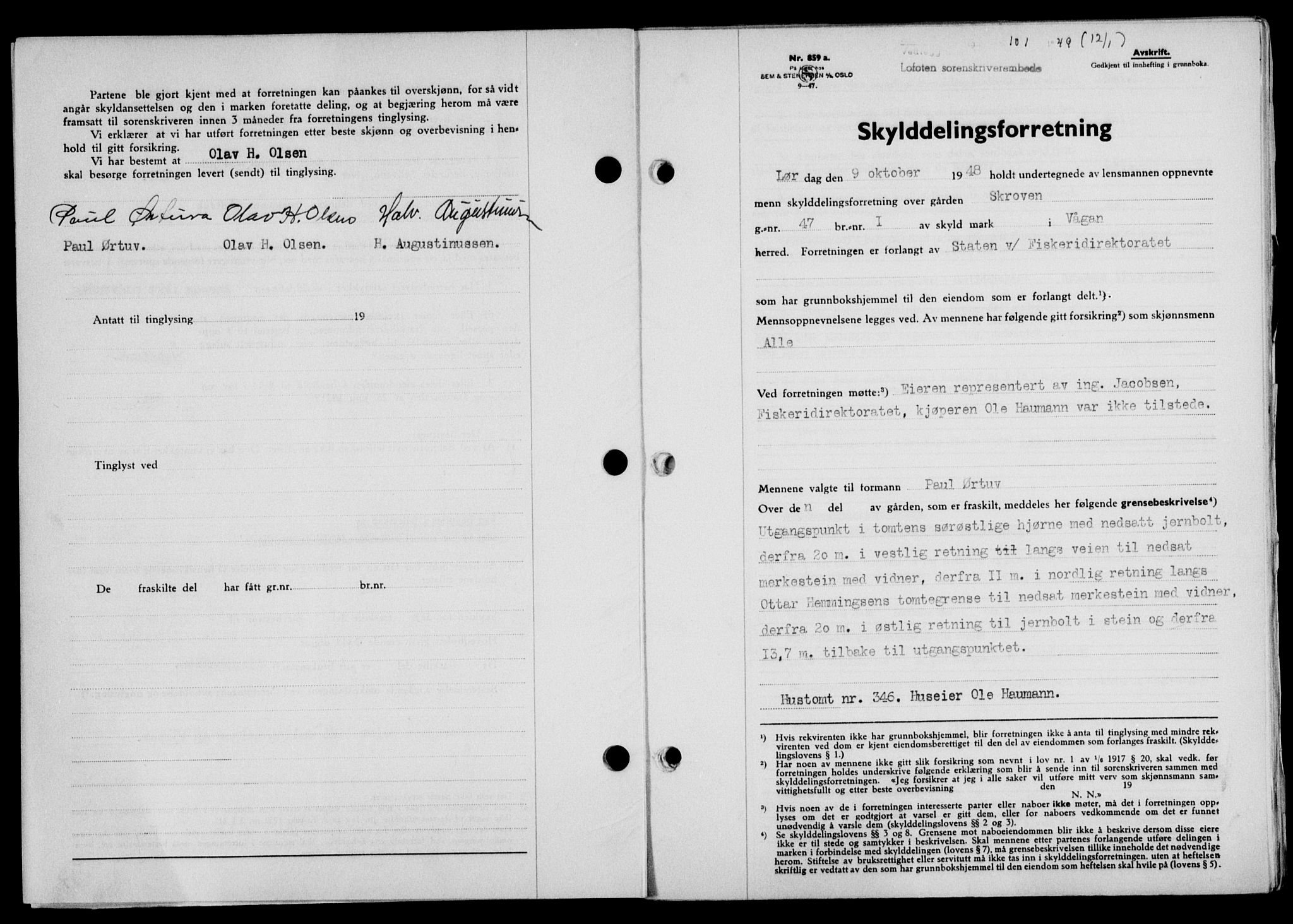 Lofoten sorenskriveri, SAT/A-0017/1/2/2C/L0020a: Mortgage book no. 20a, 1948-1949, Diary no: : 101/1949