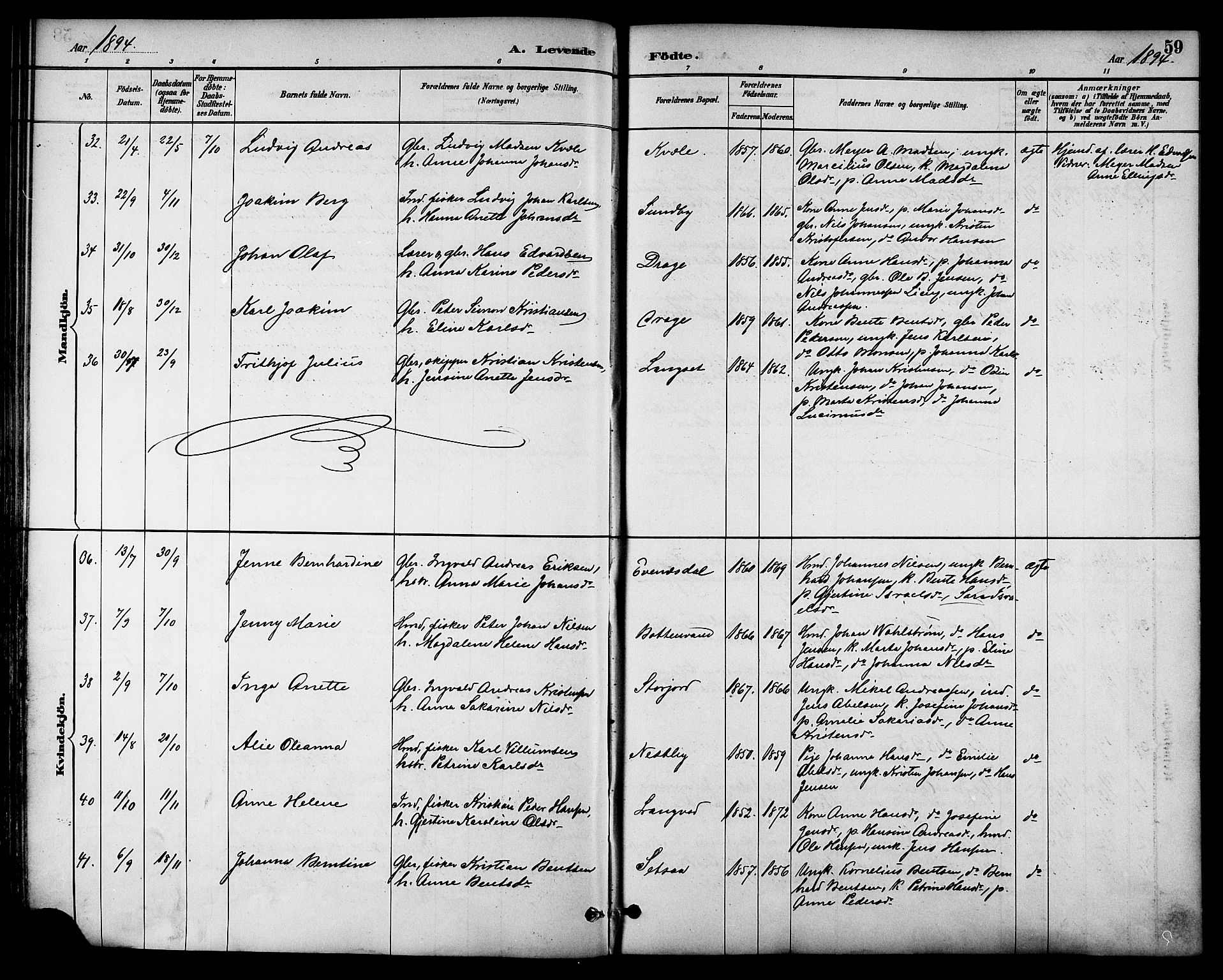 Ministerialprotokoller, klokkerbøker og fødselsregistre - Nordland, AV/SAT-A-1459/847/L0669: Parish register (official) no. 847A09, 1887-1901, p. 59