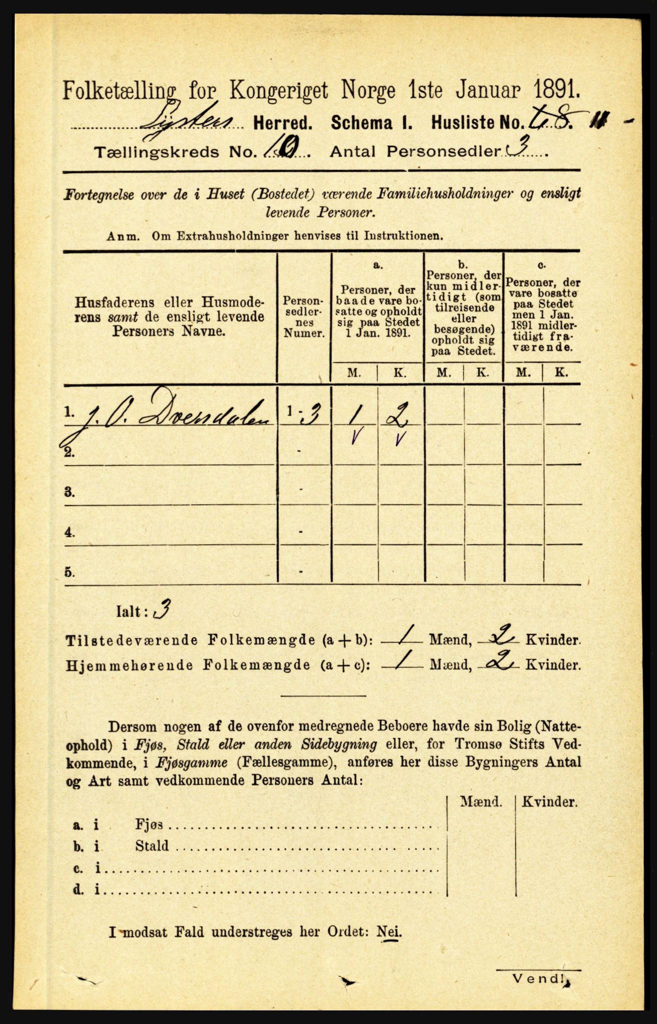 RA, 1891 census for 1426 Luster, 1891, p. 3108