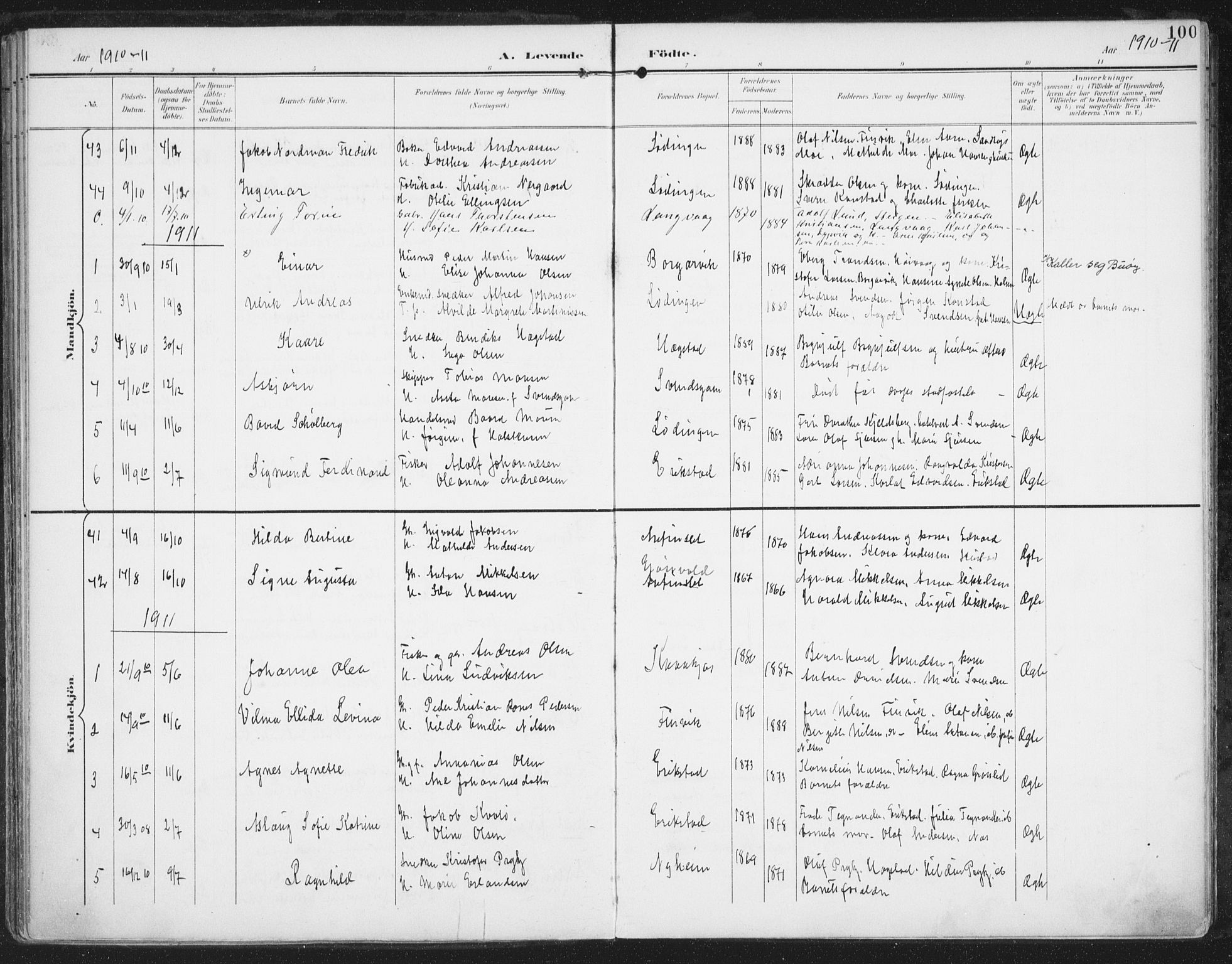 Ministerialprotokoller, klokkerbøker og fødselsregistre - Nordland, AV/SAT-A-1459/872/L1036: Parish register (official) no. 872A11, 1897-1913, p. 100