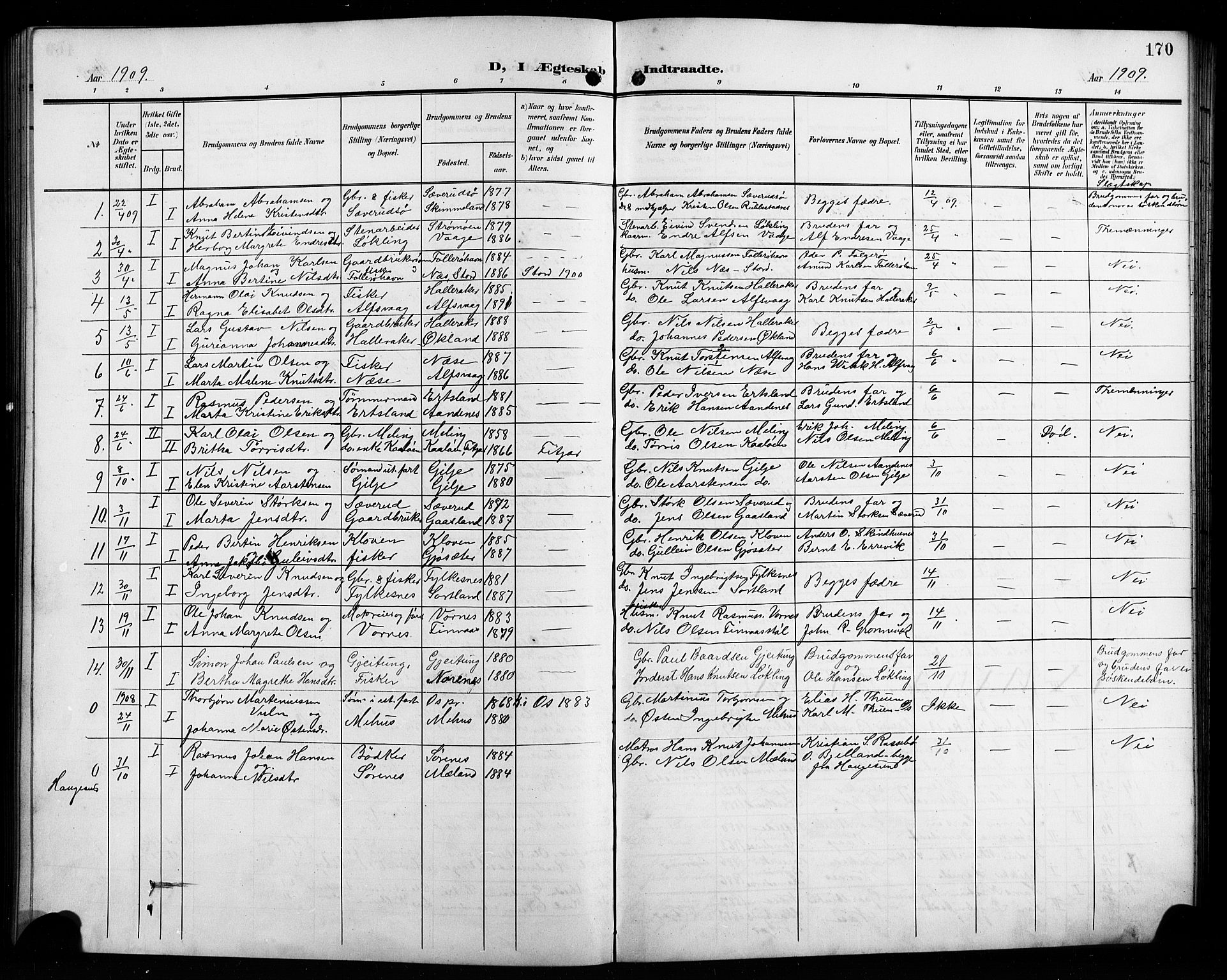 Finnås sokneprestembete, AV/SAB-A-99925/H/Ha/Hab/Habb/L0005: Parish register (copy) no. B 5, 1907-1920, p. 170