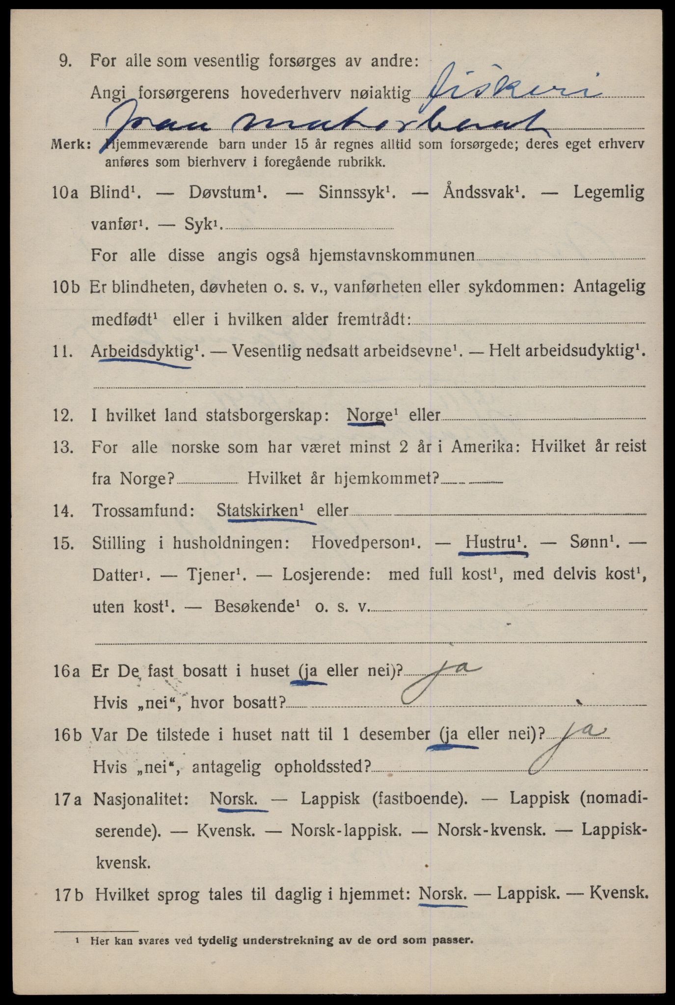 SAT, 1920 census for Moskenes, 1920, p. 1055