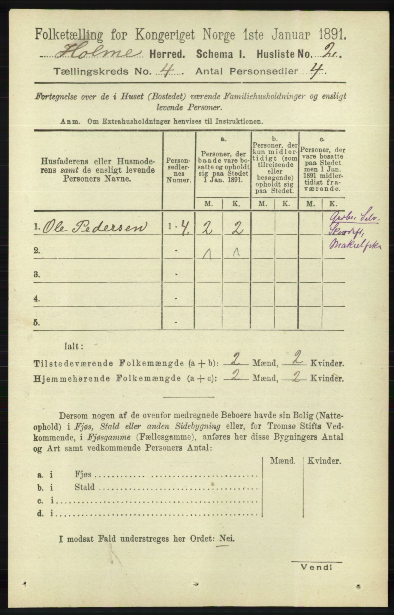 RA, 1891 census for 1020 Holum, 1891, p. 1002