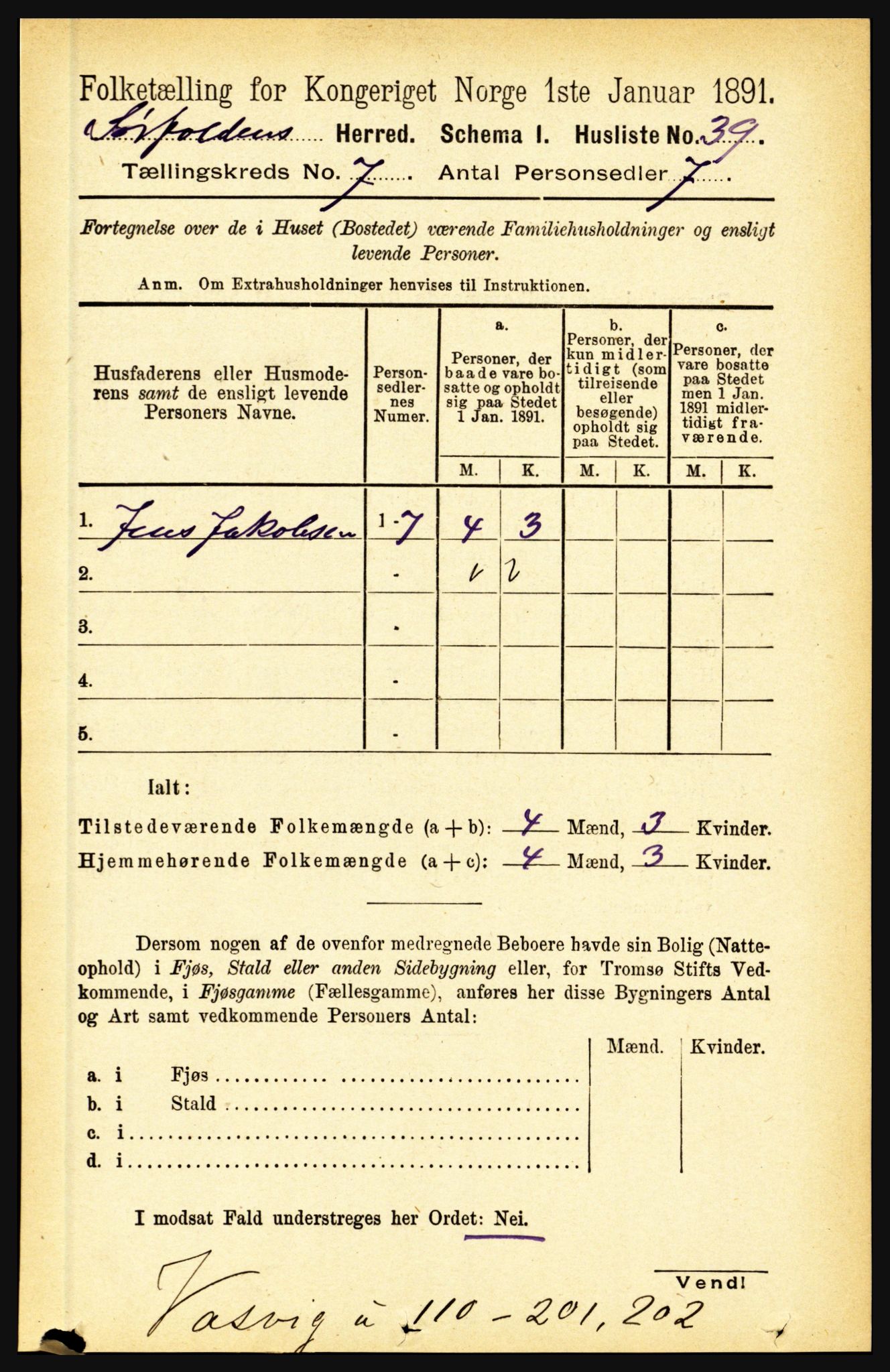 RA, 1891 census for 1845 Sørfold, 1891, p. 2188