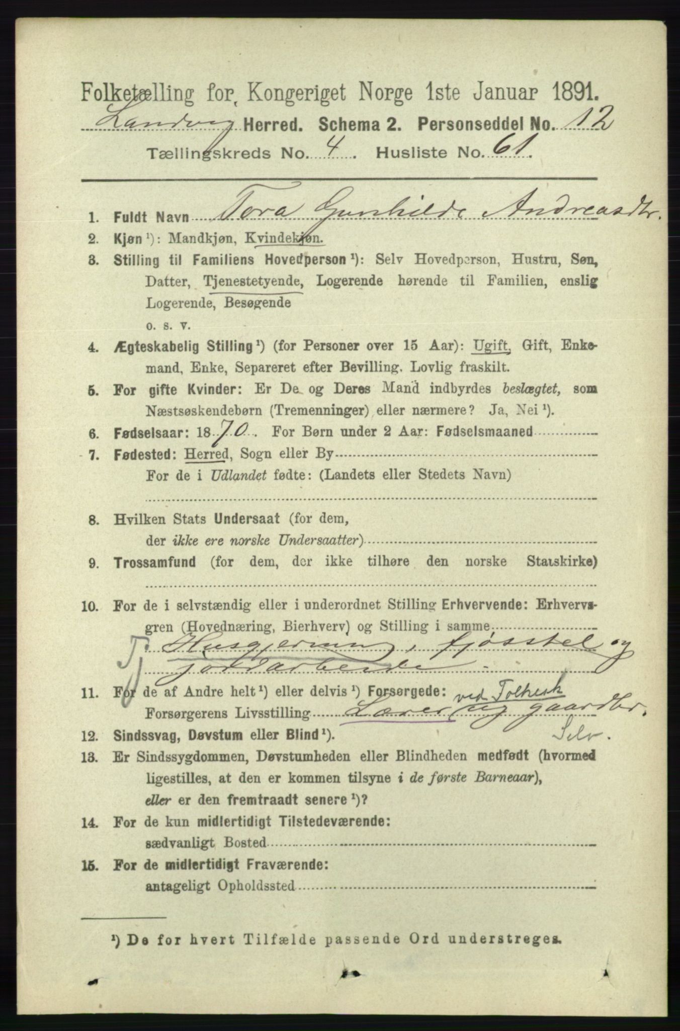 RA, 1891 census for 0924 Landvik, 1891, p. 2147