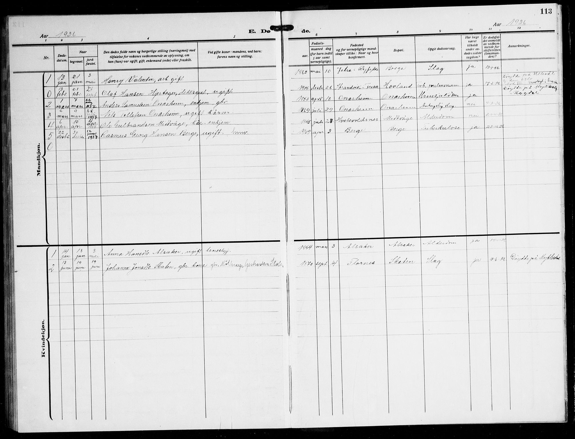 Tysnes sokneprestembete, AV/SAB-A-78601/H/Hab: Parish register (copy) no. C 4, 1925-1945, p. 113