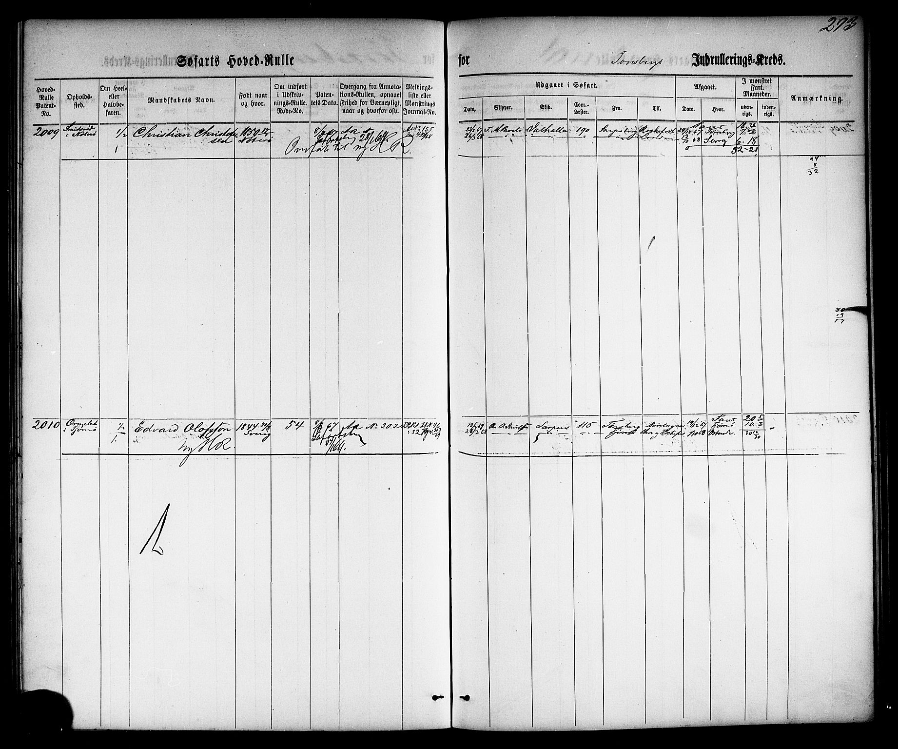 Tønsberg innrulleringskontor, SAKO/A-786/F/Fc/Fca/L0002: Hovedrulle Patent nr. 1429-2133, 1861-1868, p. 333