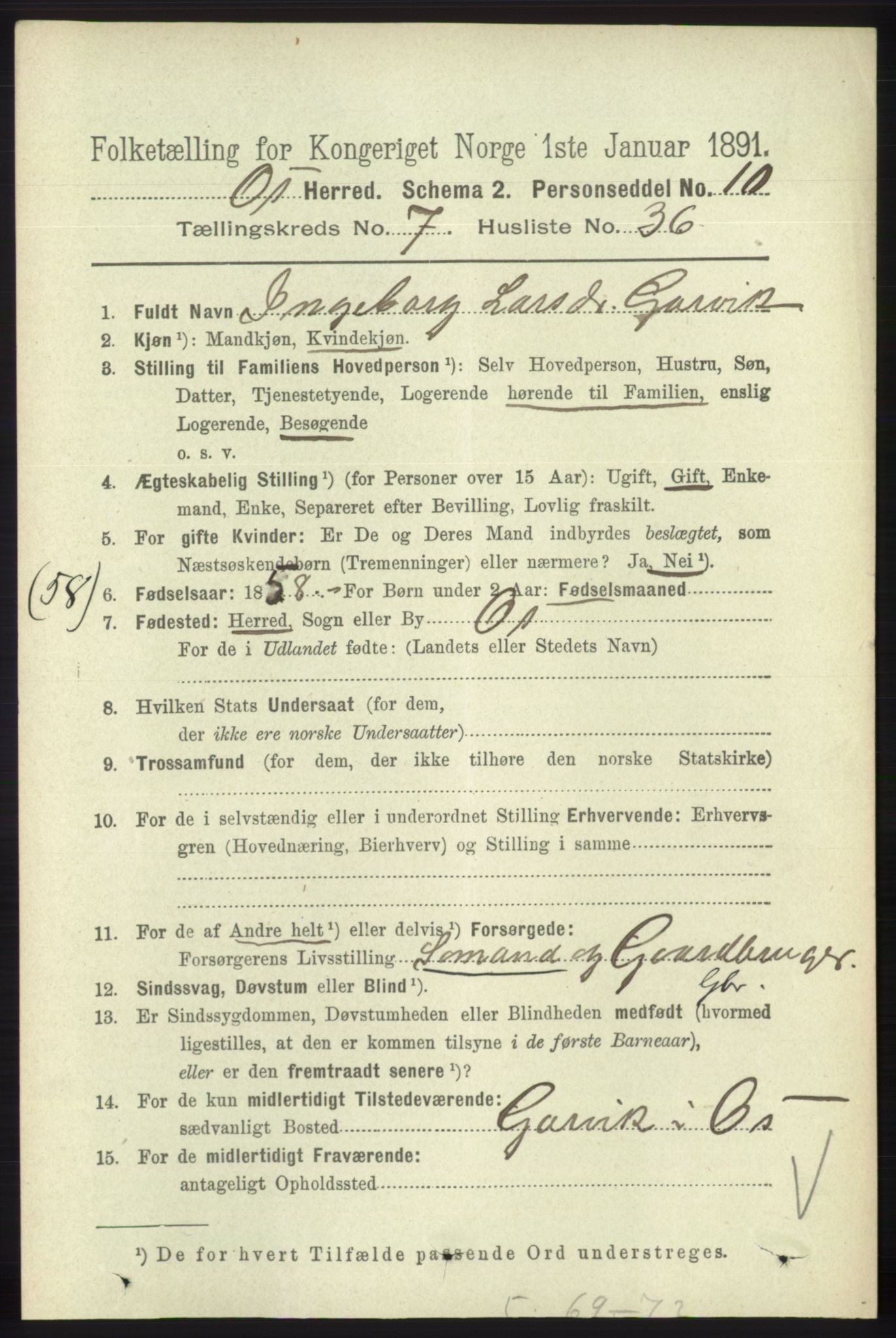 RA, 1891 census for 1243 Os, 1891, p. 1814