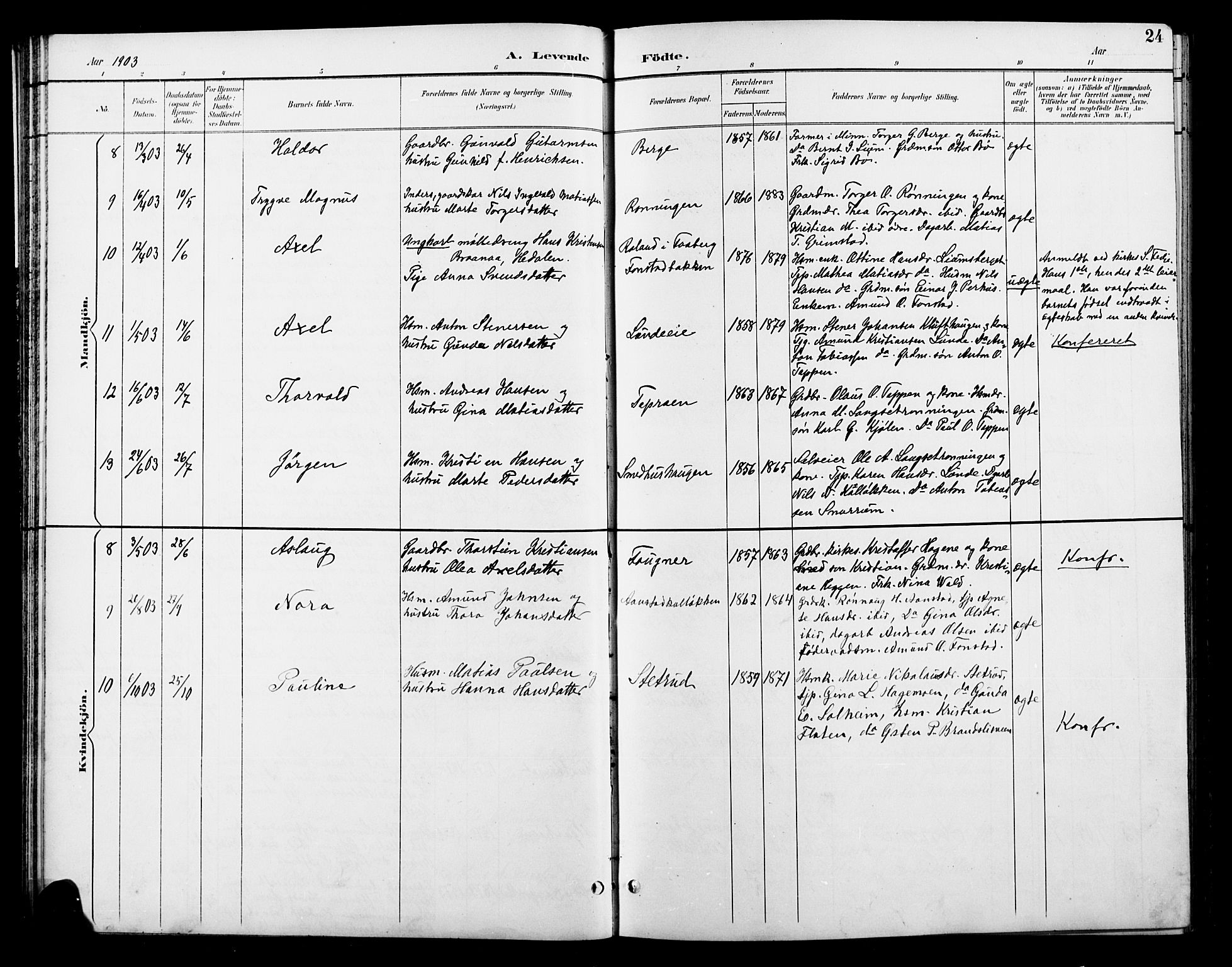 Østre Gausdal prestekontor, AV/SAH-PREST-092/H/Ha/Hab/L0003: Parish register (copy) no. 3, 1894-1915, p. 24