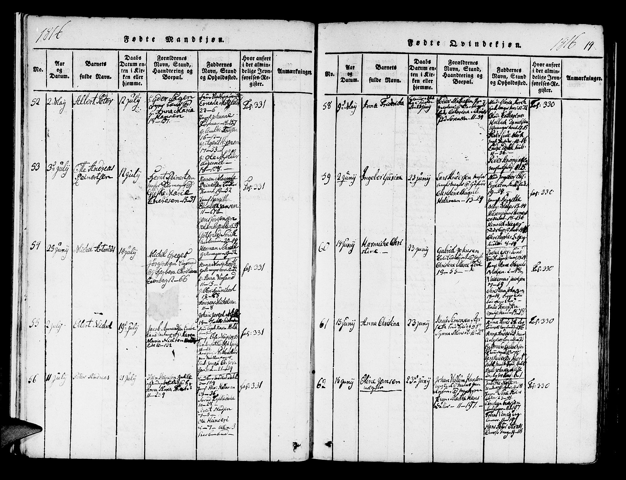 Domkirken sokneprestembete, SAB/A-74801/H/Haa/L0010: Parish register (official) no. A 10, 1816-1821, p. 14