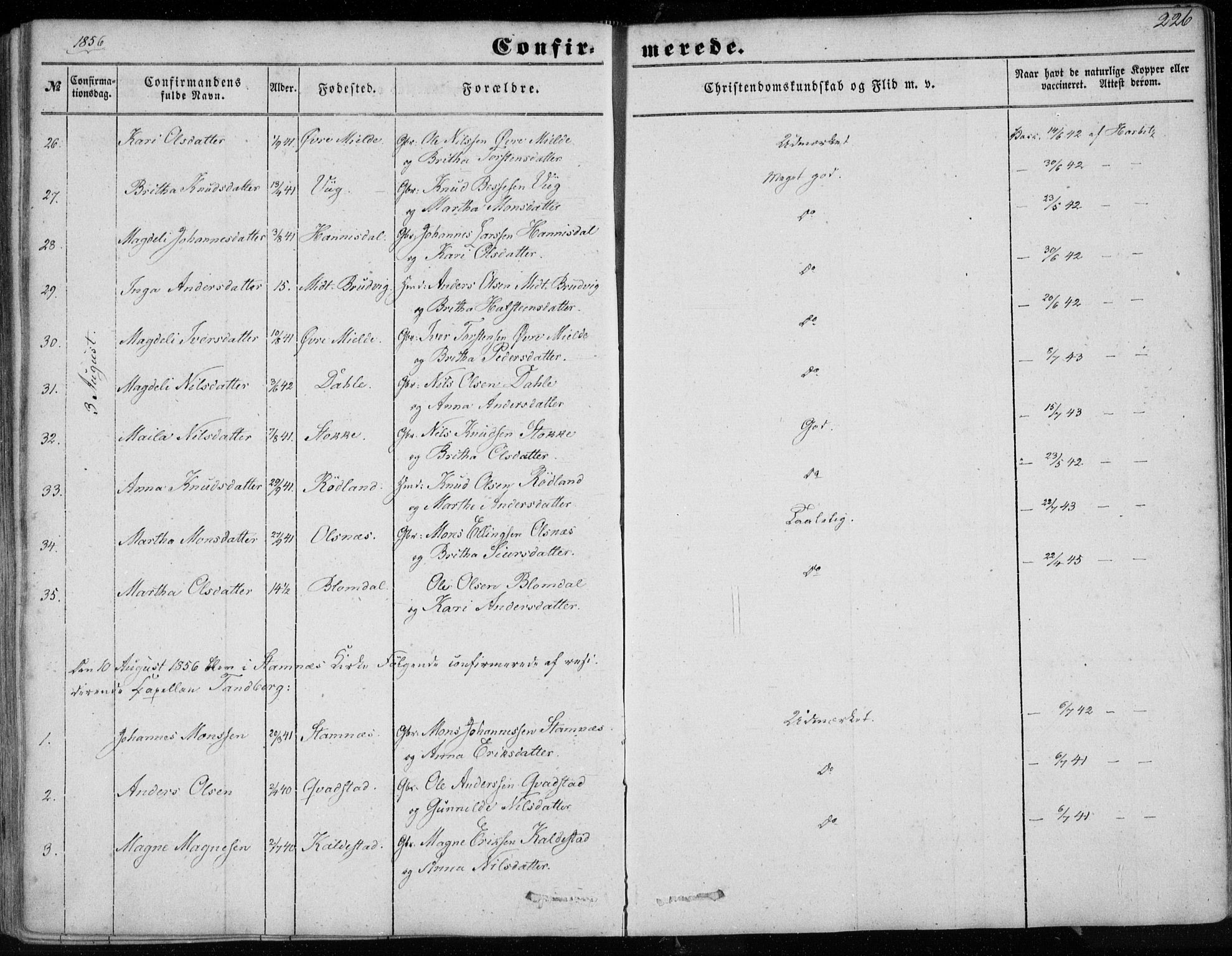 Haus sokneprestembete, AV/SAB-A-75601/H/Haa: Parish register (official) no. A 16 I, 1848-1857, p. 226