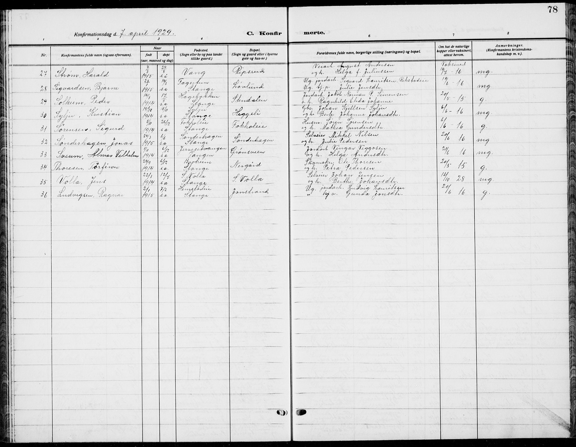 Stange prestekontor, AV/SAH-PREST-002/L/L0018: Parish register (copy) no. 18, 1929-1937, p. 78