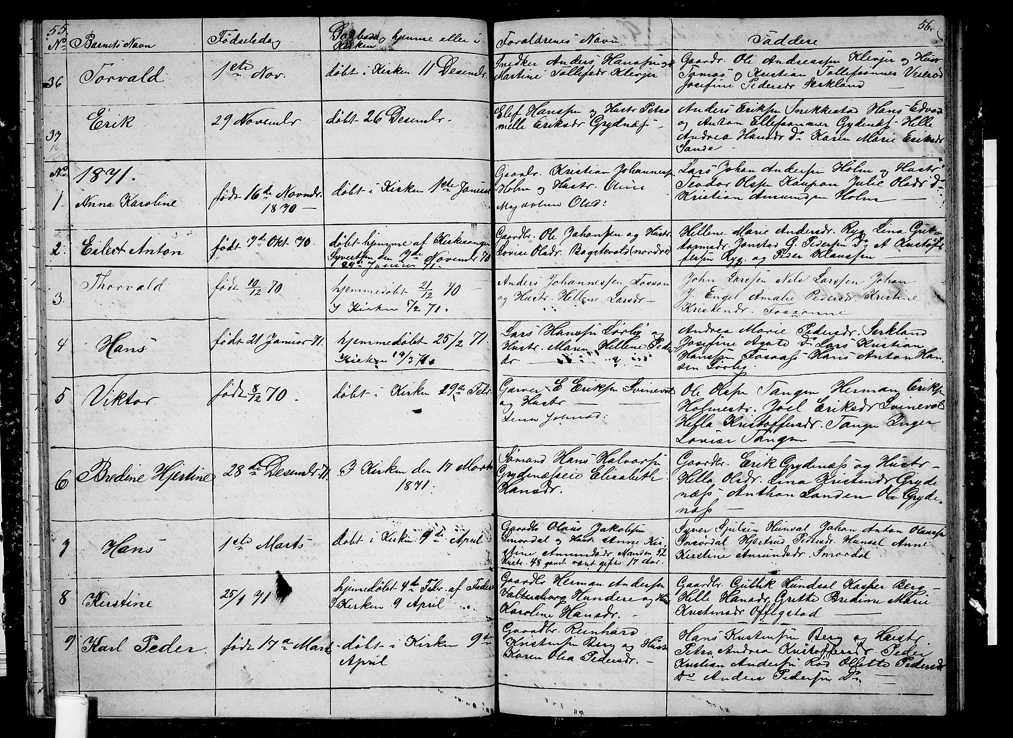 Våle kirkebøker, SAKO/A-334/G/Ga/L0003: Parish register (copy) no. I 3, 1863-1874, p. 55-56