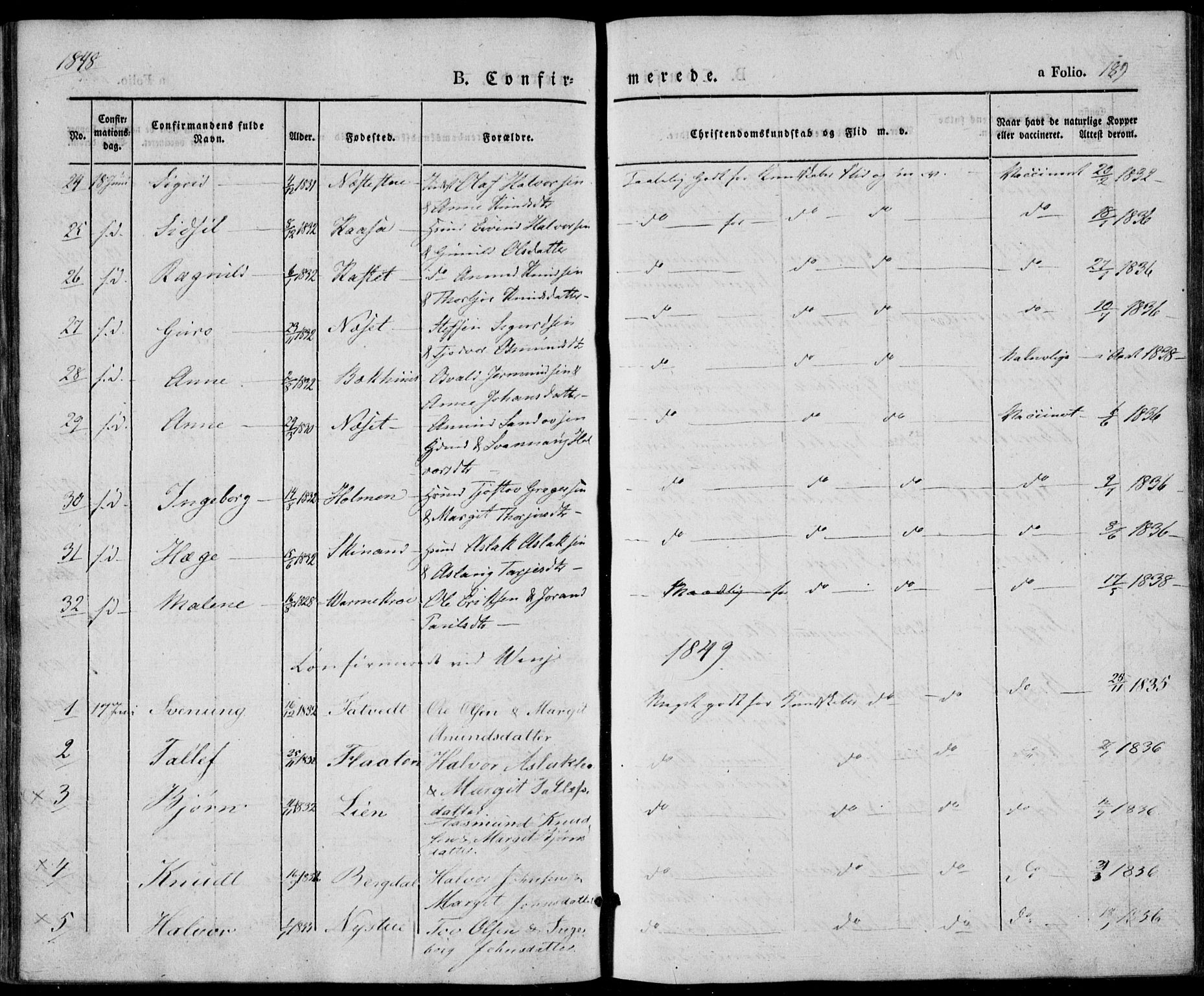Vinje kirkebøker, SAKO/A-312/F/Fa/L0004: Parish register (official) no. I 4, 1843-1869, p. 189