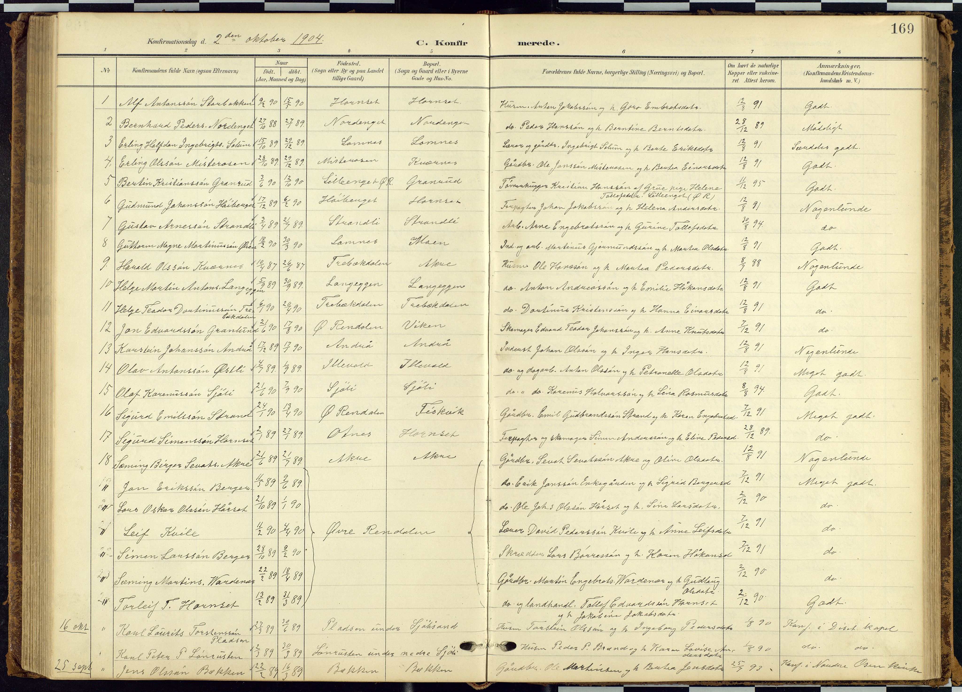Rendalen prestekontor, SAH/PREST-054/H/Ha/Hab/L0010: Parish register (copy) no. 10, 1903-1940, p. 169