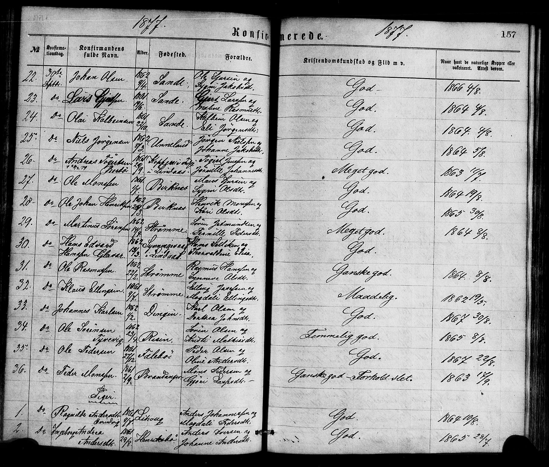Gulen sokneprestembete, SAB/A-80201/H/Haa/Haaa/L0023: Parish register (official) no. A 23, 1870-1880, p. 157