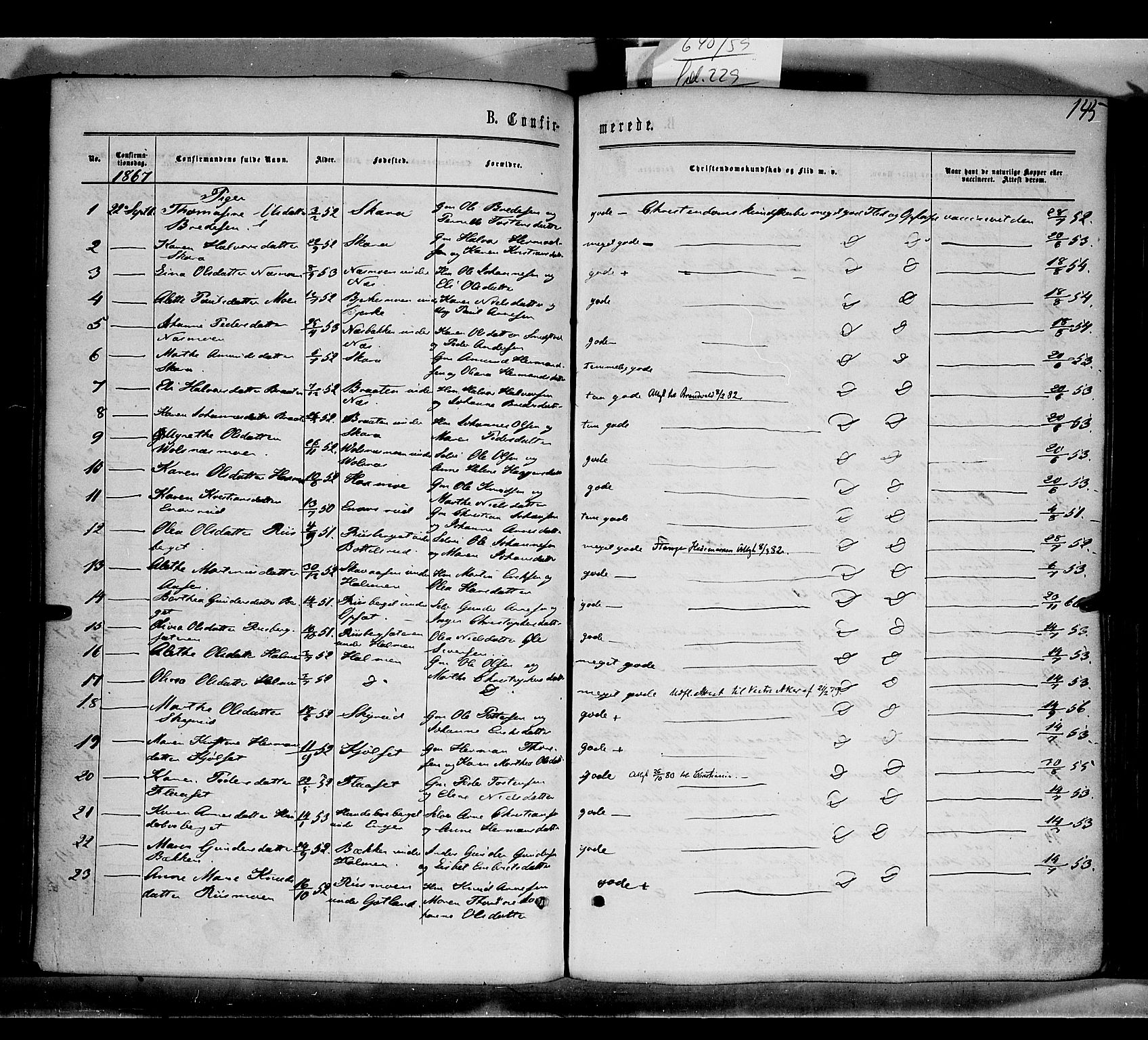 Grue prestekontor, AV/SAH-PREST-036/H/Ha/Haa/L0010: Parish register (official) no. 10, 1864-1873, p. 145