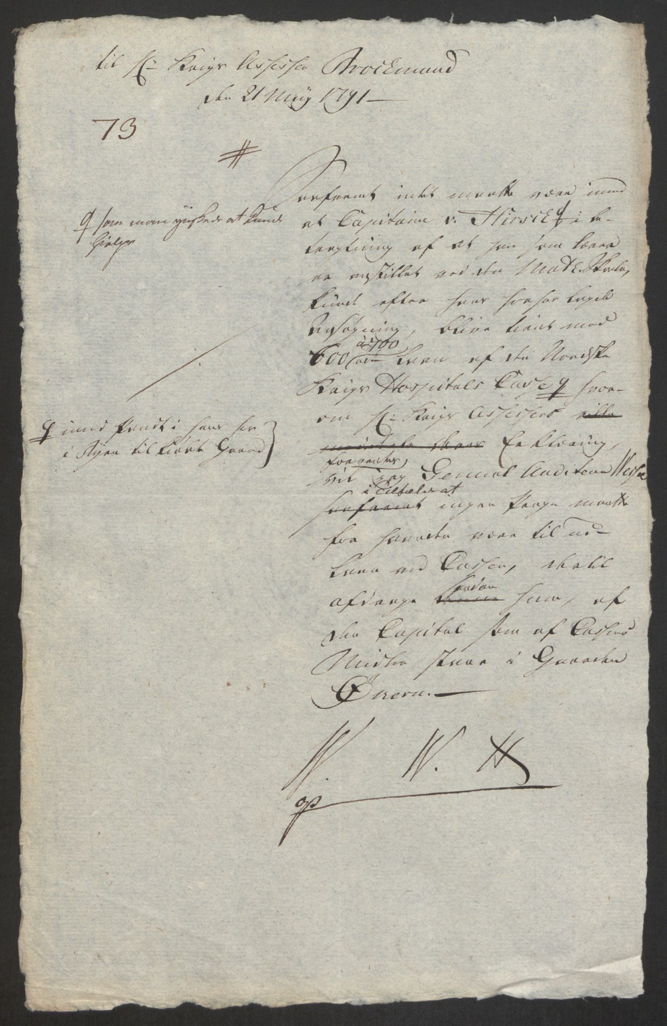 Forsvaret, Den norske kvesthuskasse/krigshospitalkasse, AV/RA-RAFA-1887/F/Fa/L0008: Konsepter, 1790-1793, p. 485