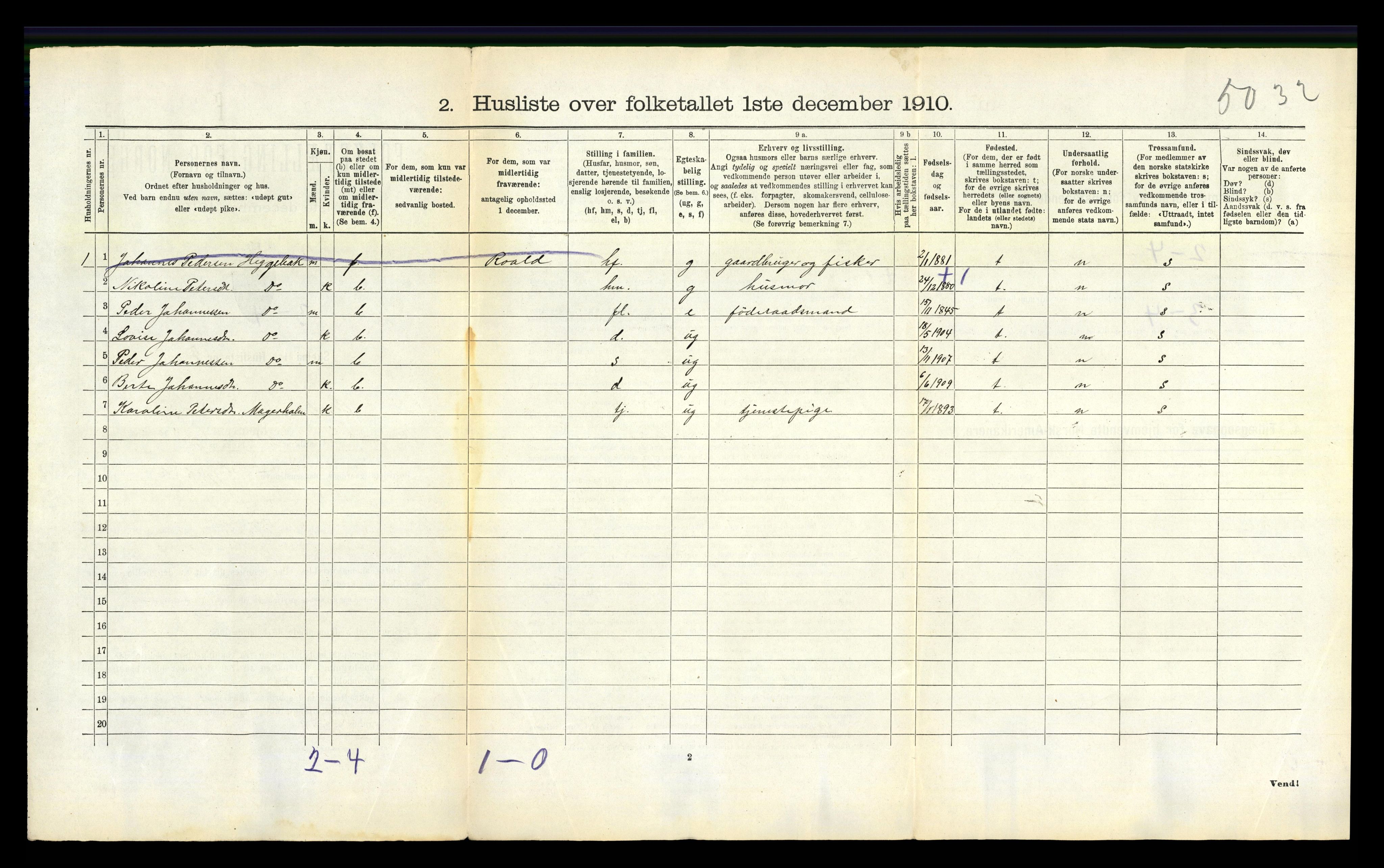 RA, 1910 census for Skodje, 1910, p. 50