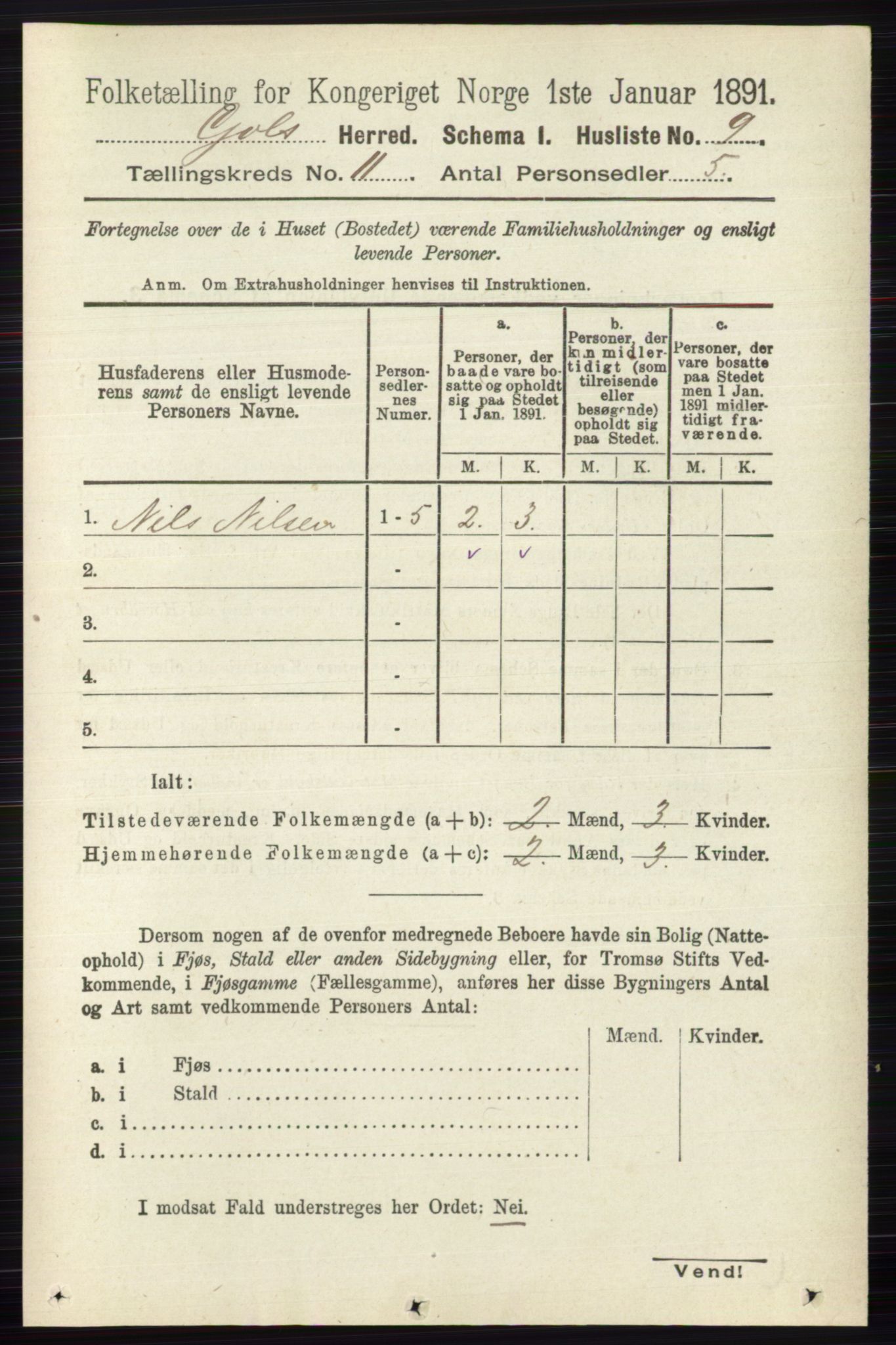 RA, 1891 census for 0617 Gol og Hemsedal, 1891, p. 4290