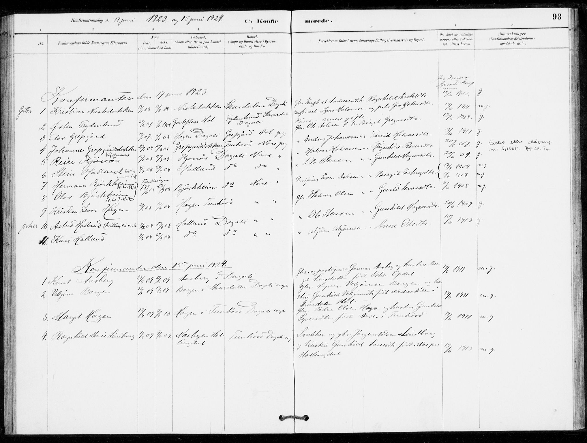 Nore kirkebøker, SAKO/A-238/G/Gc/L0003: Parish register (copy) no. III 3, 1881-1941, p. 93