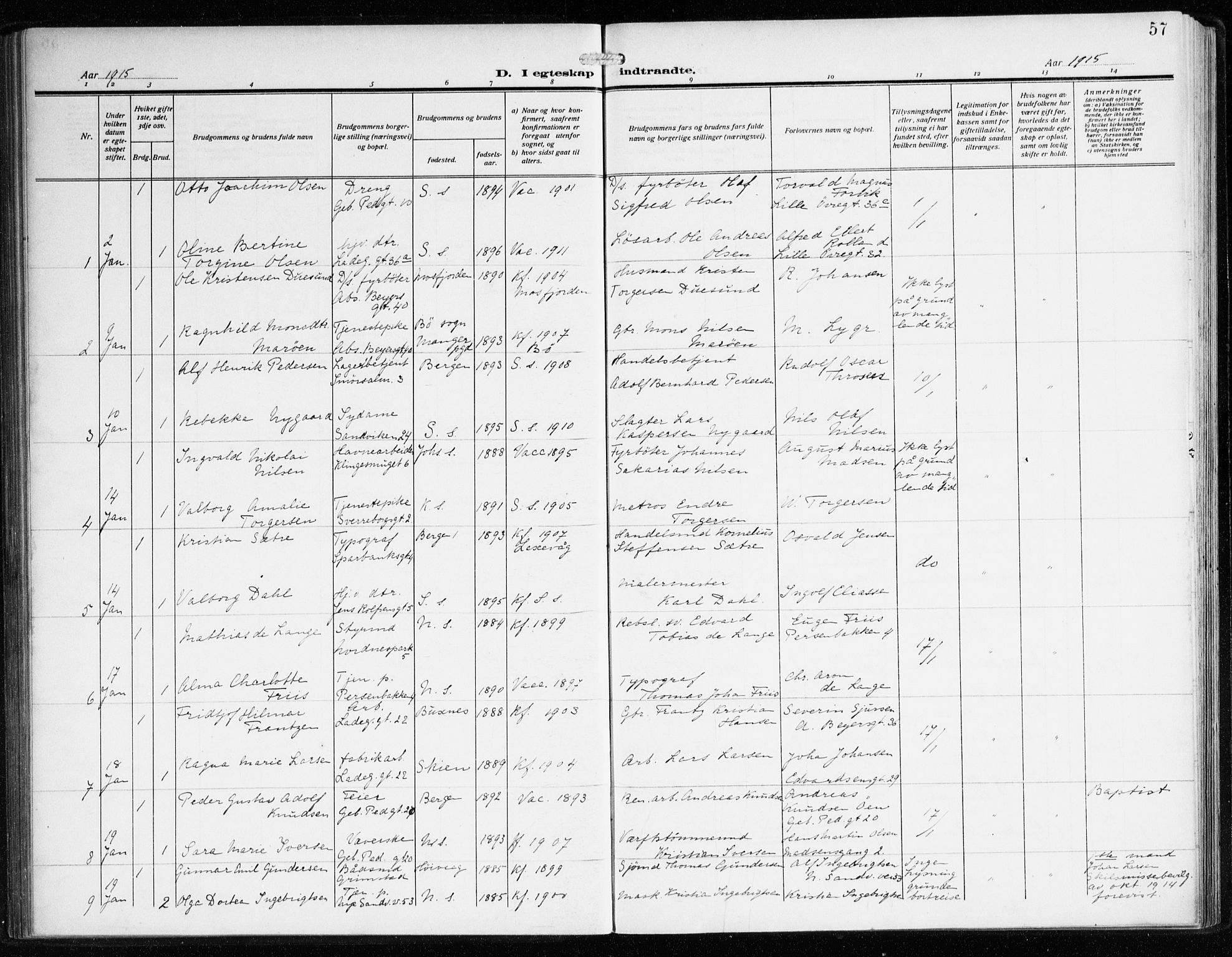 Sandviken Sokneprestembete, SAB/A-77601/H/Ha/L0015: Parish register (official) no. D 2, 1911-1923, p. 57