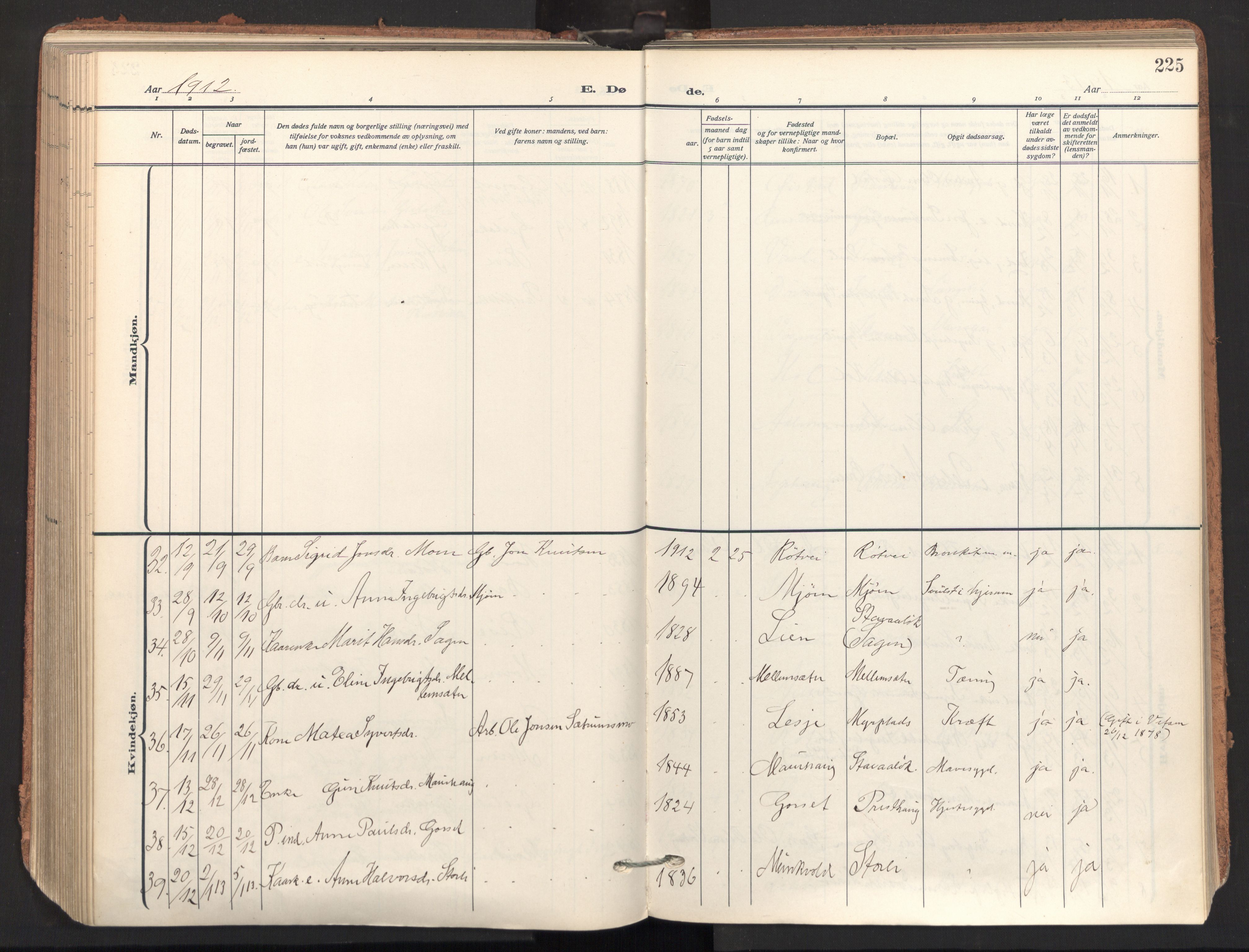Ministerialprotokoller, klokkerbøker og fødselsregistre - Sør-Trøndelag, SAT/A-1456/678/L0909: Parish register (official) no. 678A17, 1912-1930, p. 225