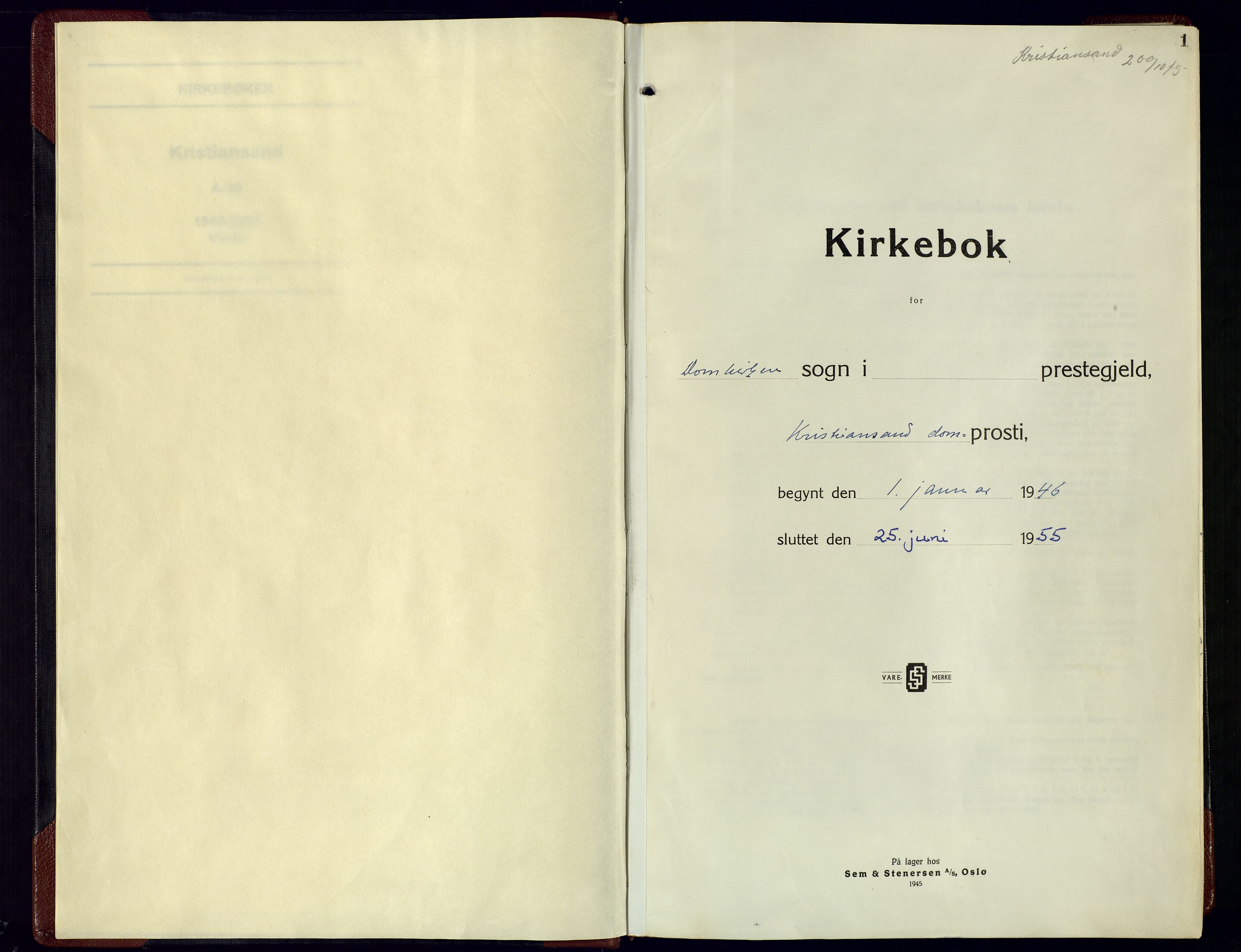 Kristiansand domprosti, SAK/1112-0006/F/Fa/L0036: Parish register (official) no. A-35, 1946-1955, p. 1