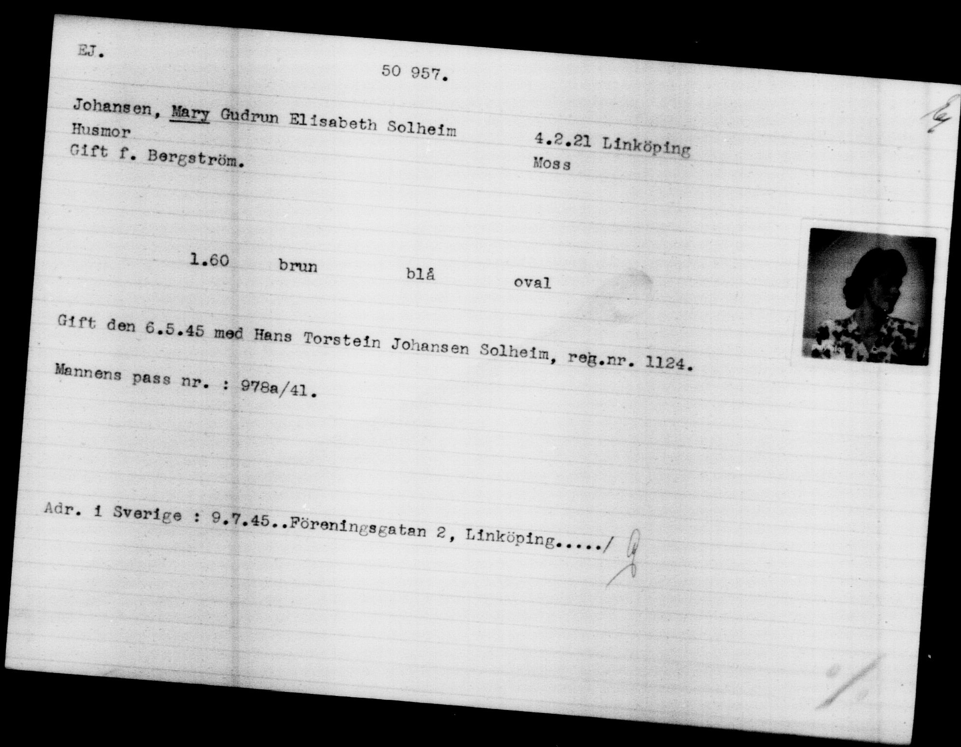 Utenriksstasjonene, Legasjonen i Stockholm, Flyktningkontoret, AV/RA-S-6753/V/Va/L0019: Kjesäterkartoteket, flyktninger med registreringsnr. 49600-55060, 1940-1945, p. 1381