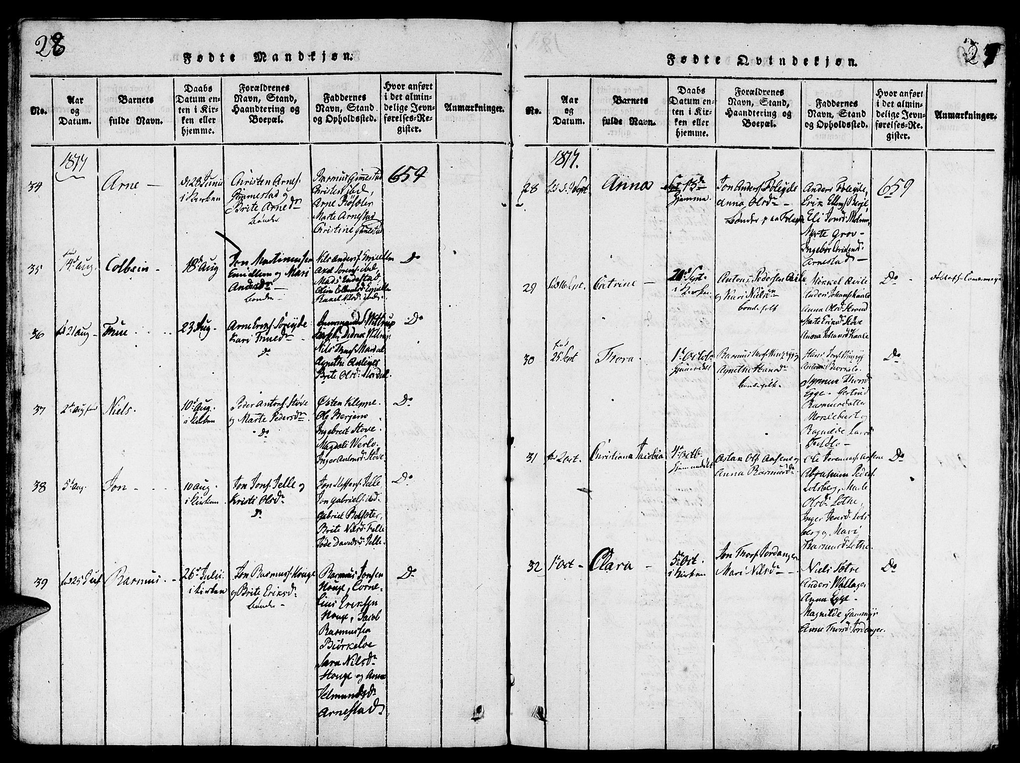 Gloppen sokneprestembete, SAB/A-80101/H/Haa/Haaa/L0006: Parish register (official) no. A 6, 1816-1826, p. 28-29