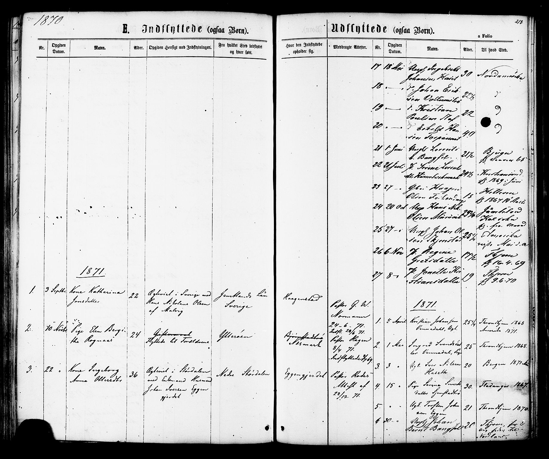Ministerialprotokoller, klokkerbøker og fødselsregistre - Sør-Trøndelag, SAT/A-1456/616/L0409: Parish register (official) no. 616A06, 1865-1877, p. 218