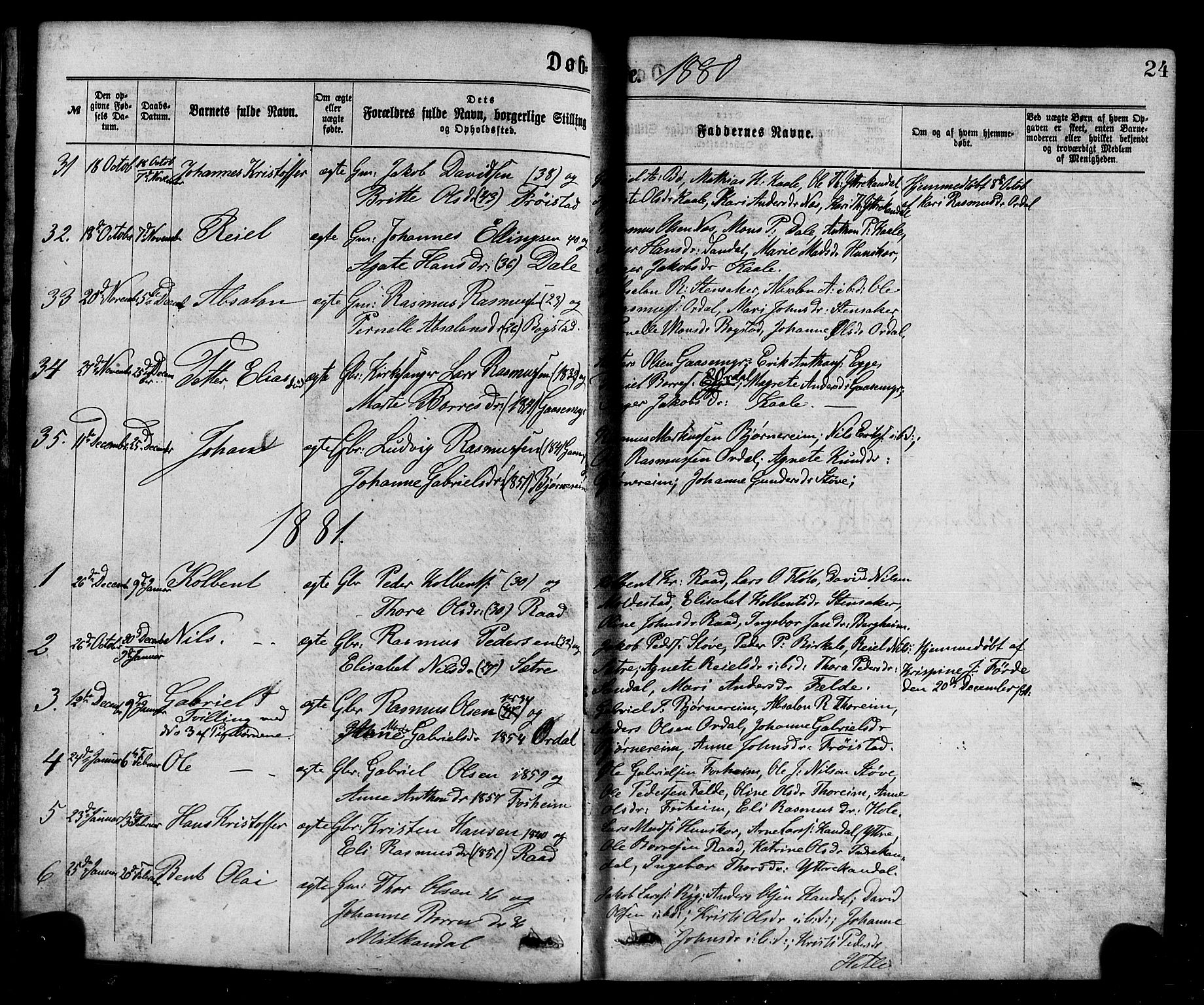 Gloppen sokneprestembete, AV/SAB-A-80101/H/Hab/Habc/L0001: Parish register (copy) no. C 1, 1872-1896, p. 24